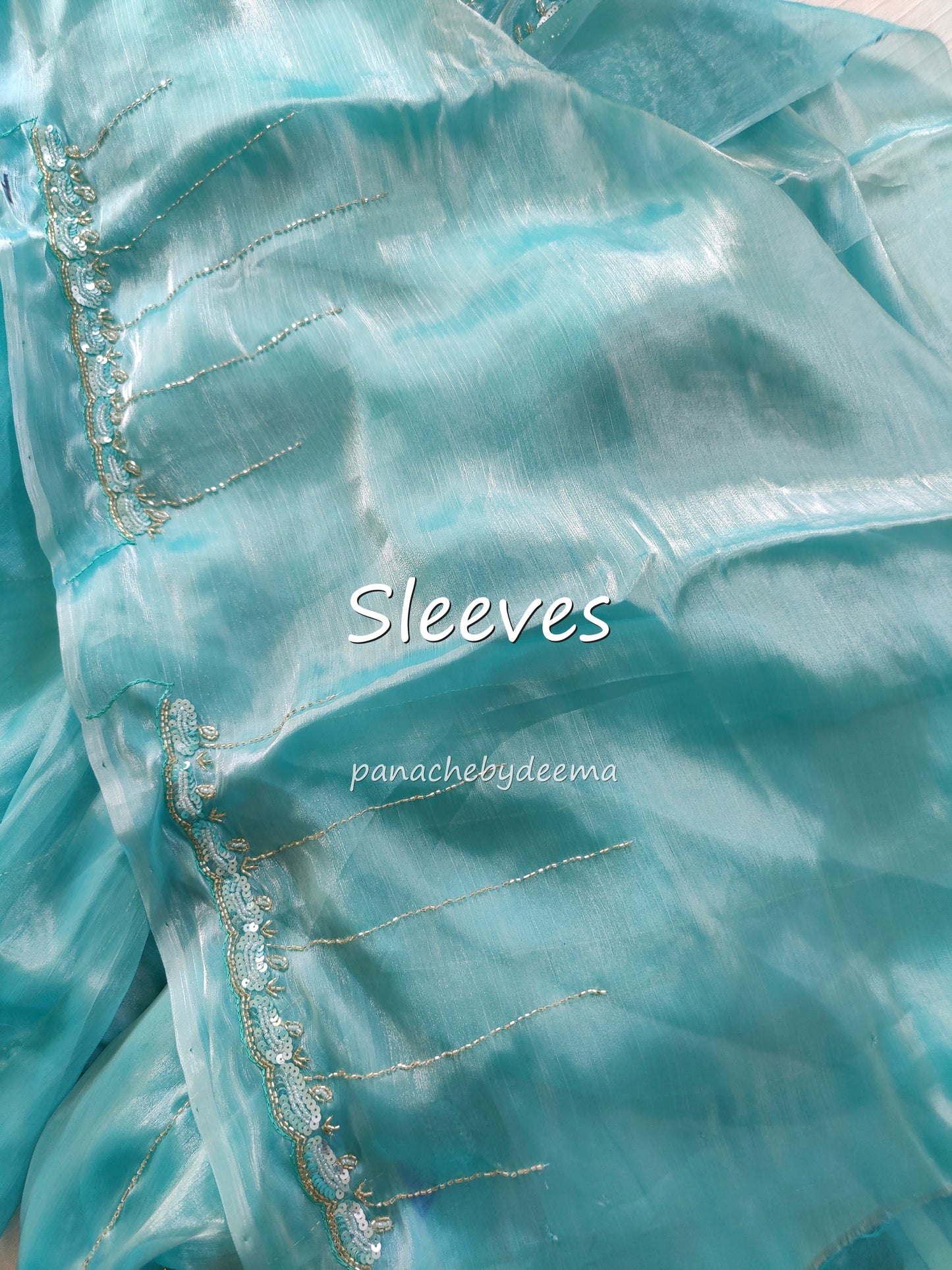Tissue organza with heavy handwork| Sea green | TS2