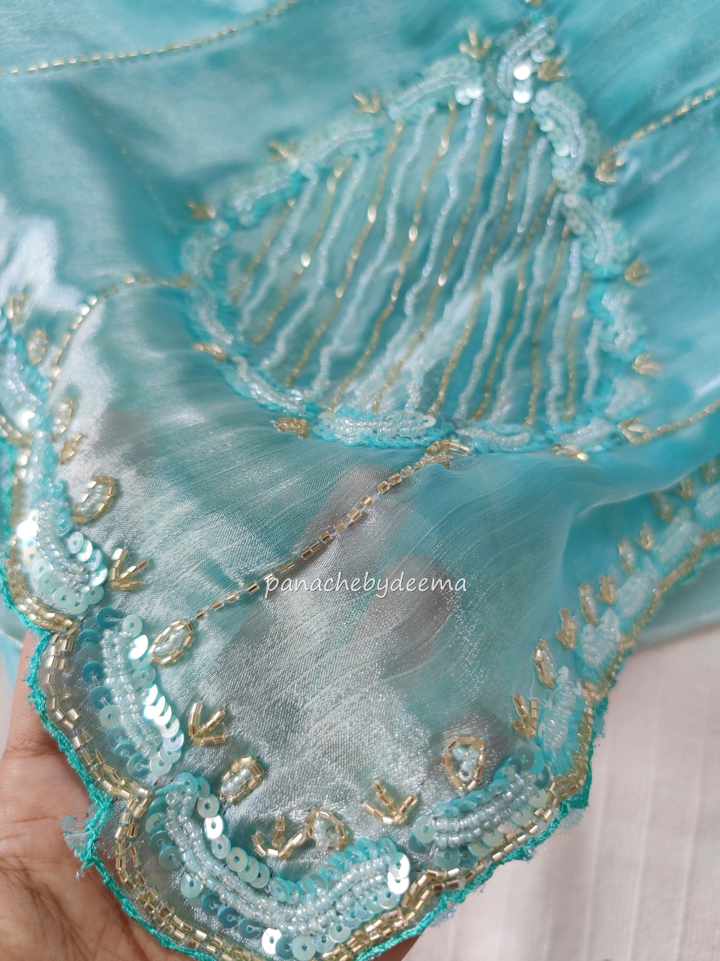 Tissue organza with heavy handwork| Sea green | TS2