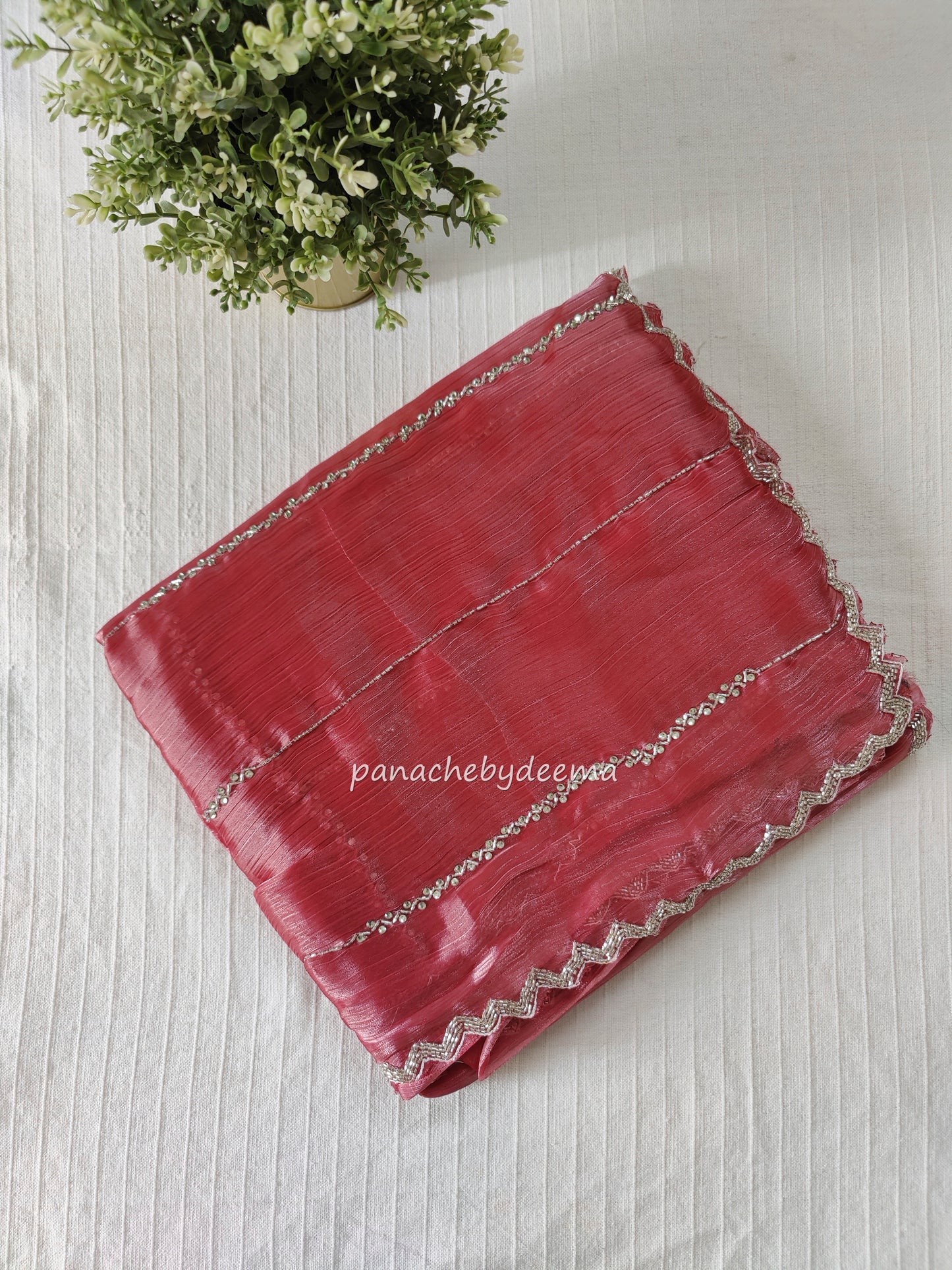 Tissue organza with heavy handwork| Pink | TS3