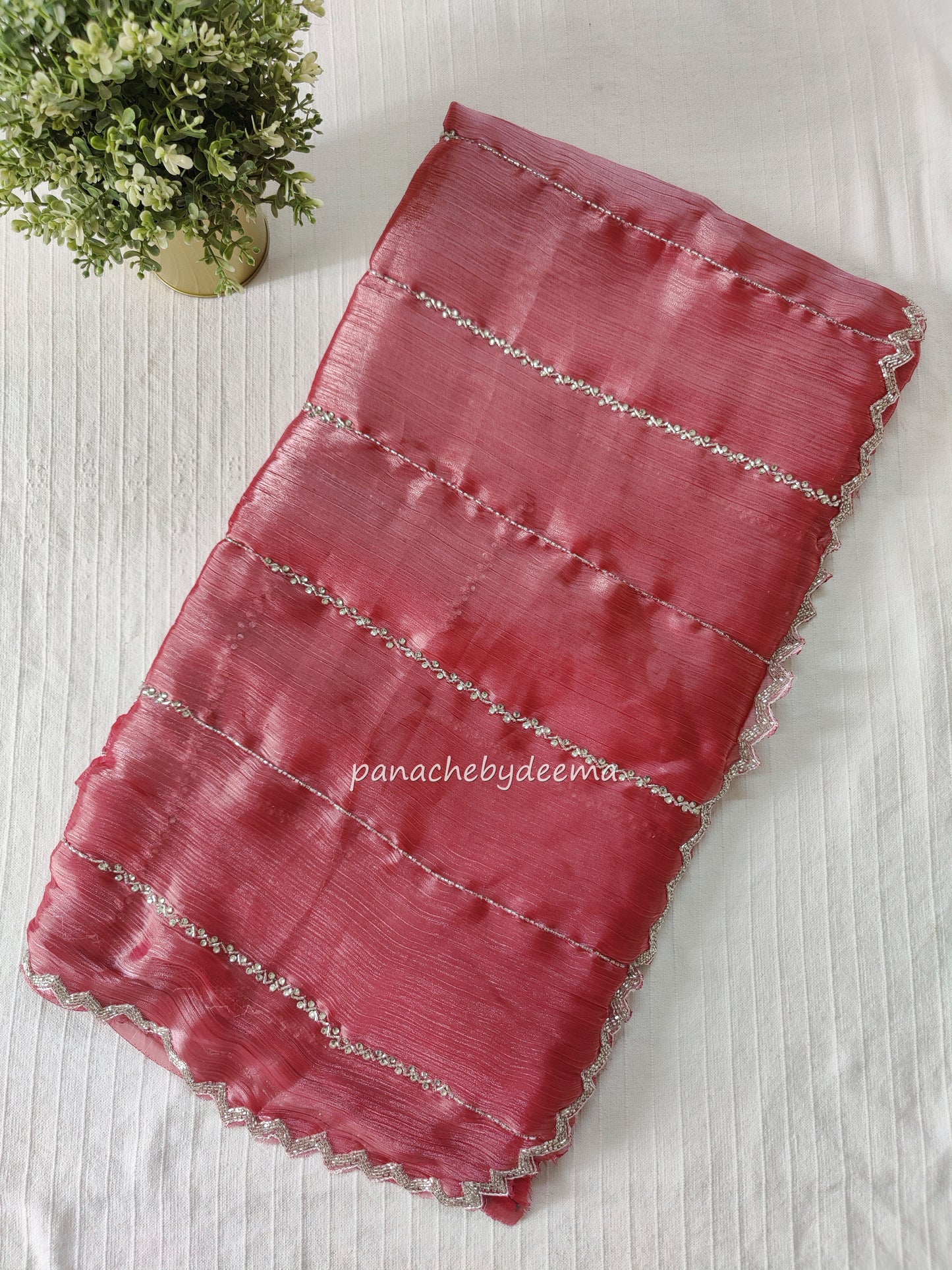 Tissue organza with heavy handwork| Pink | TS3
