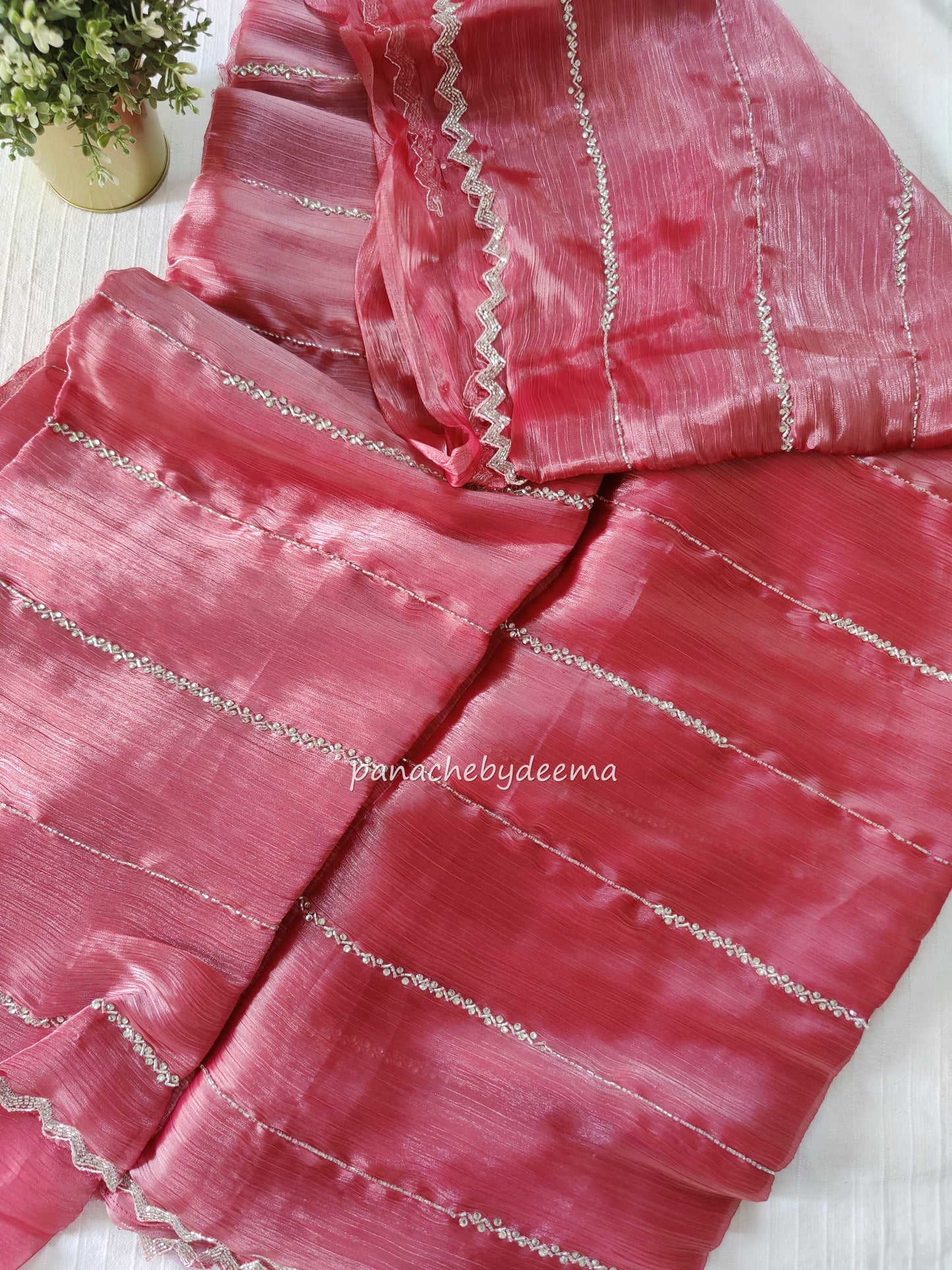 Tissue organza with heavy handwork| Pink | TS3