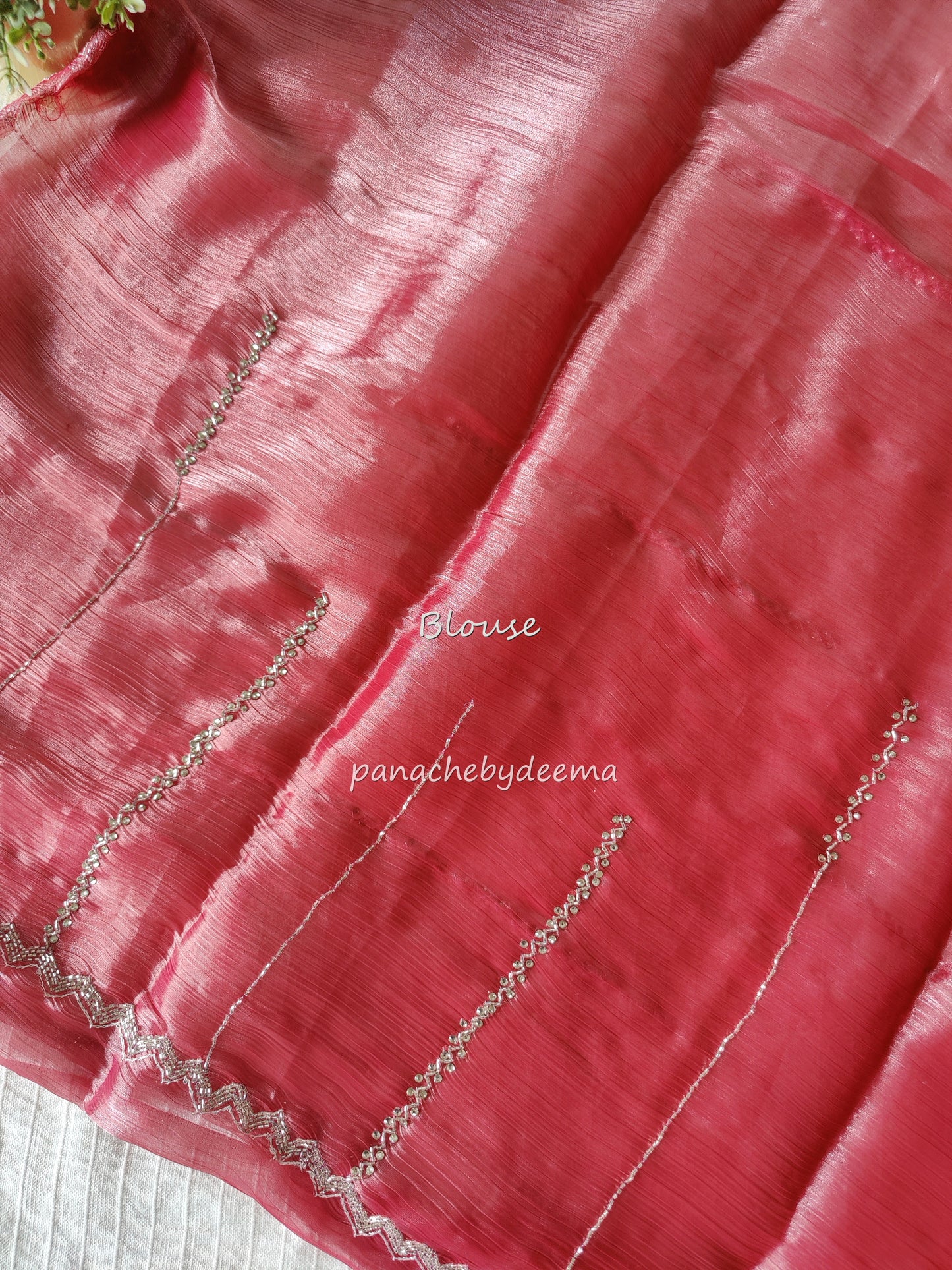 Tissue organza with heavy handwork| Pink | TS3