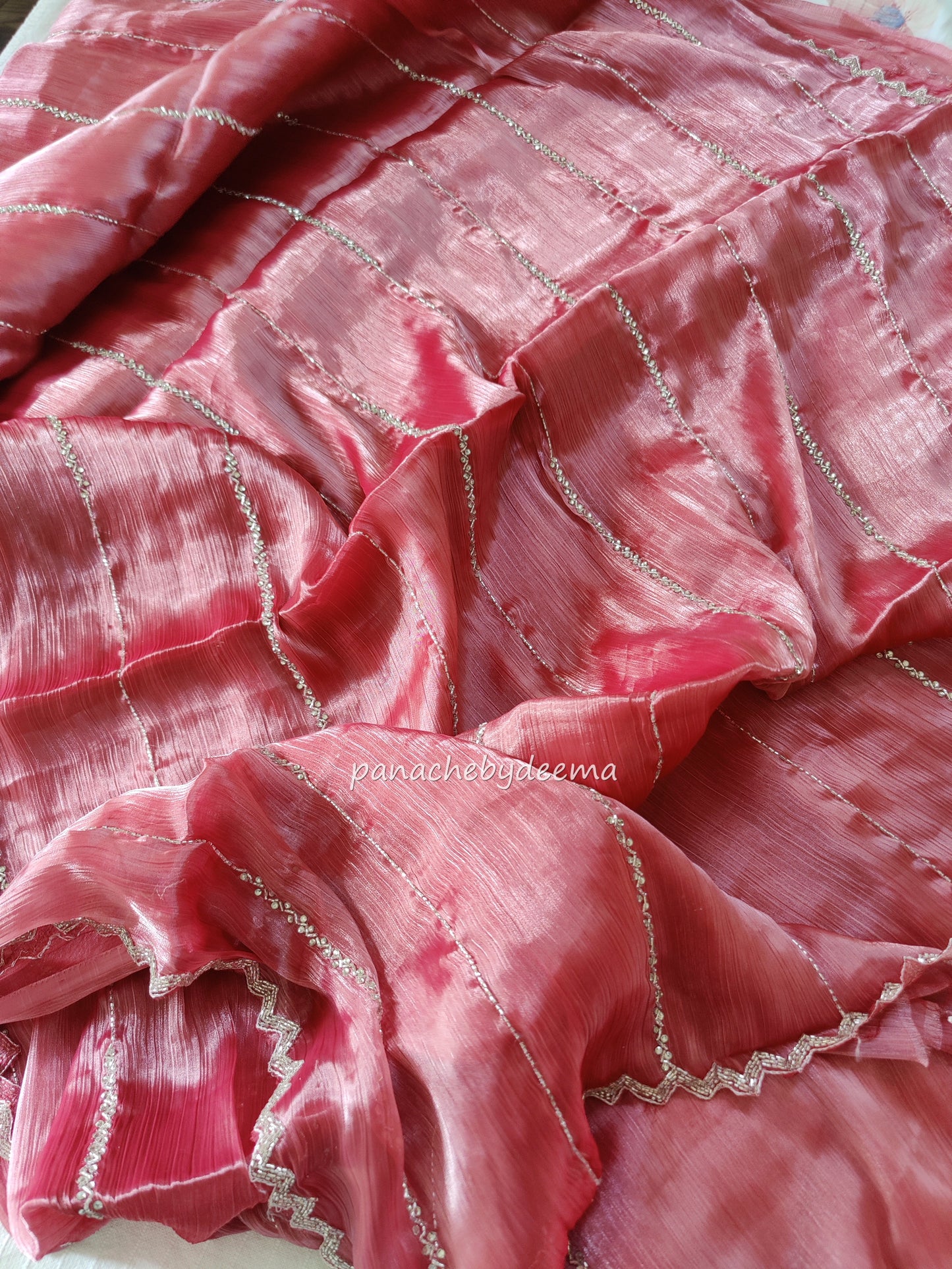 Tissue organza with heavy handwork| Pink | TS3