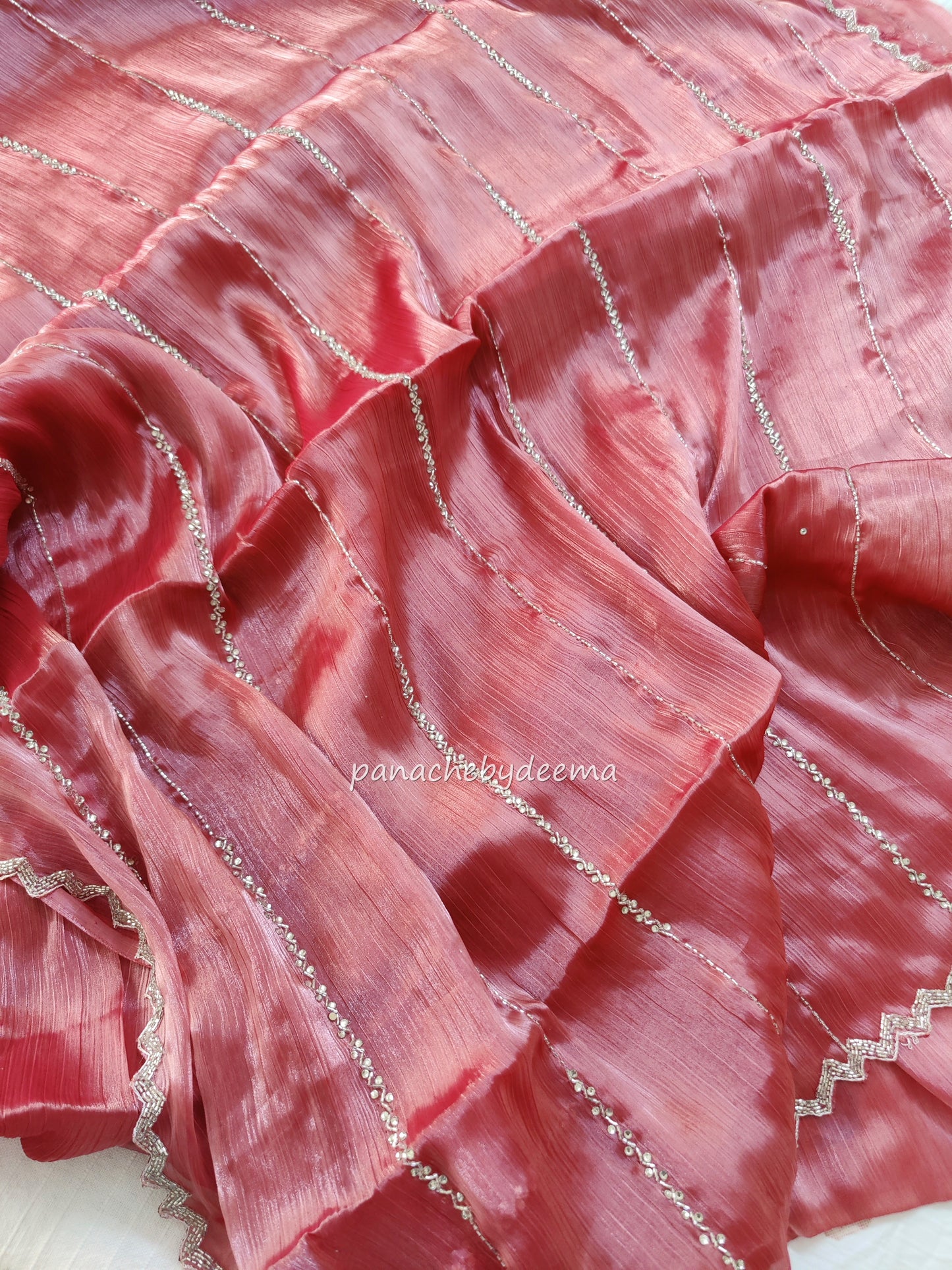 Tissue organza with heavy handwork| Pink | TS3