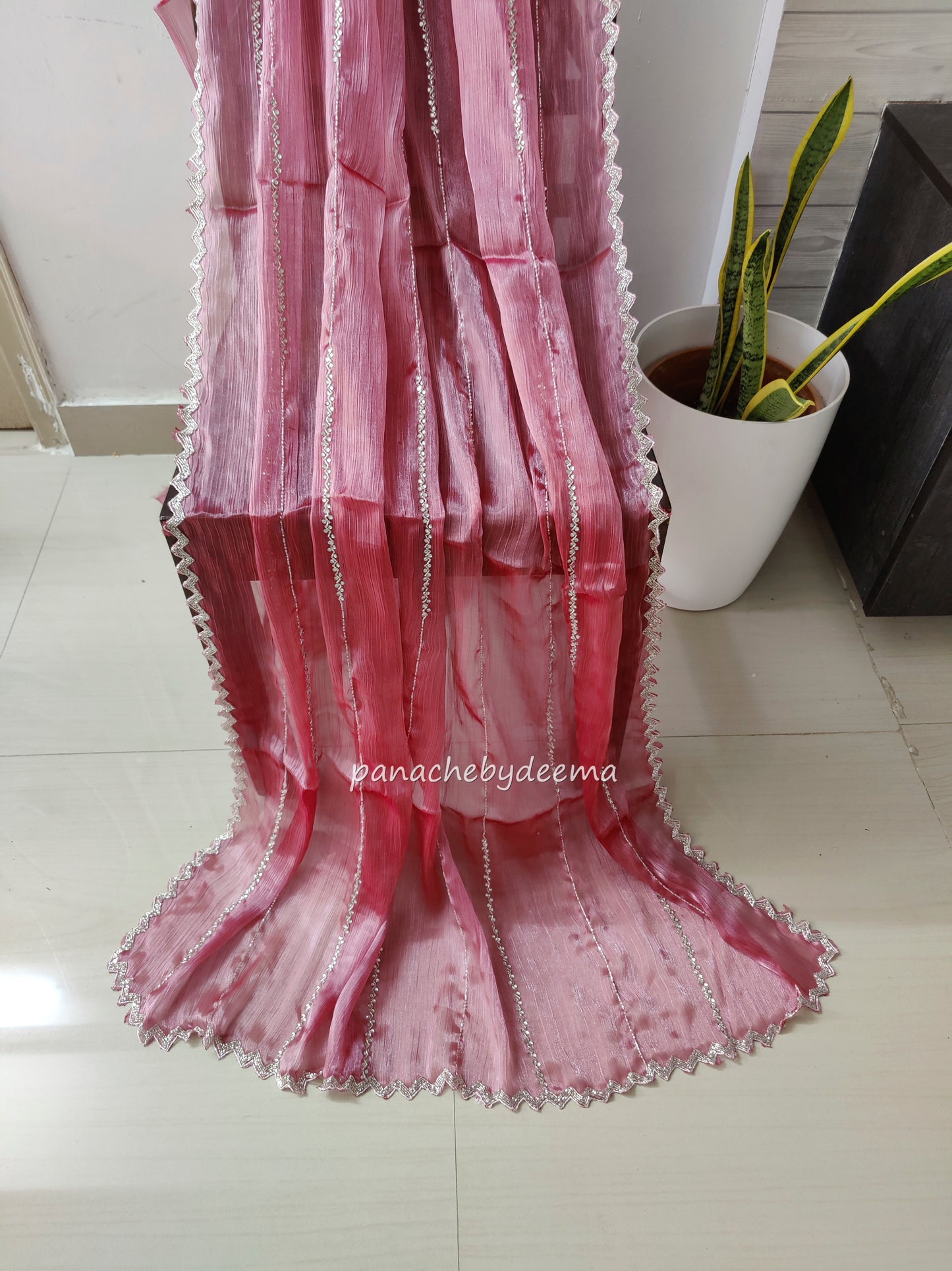 Tissue organza with heavy handwork| Pink | TS3
