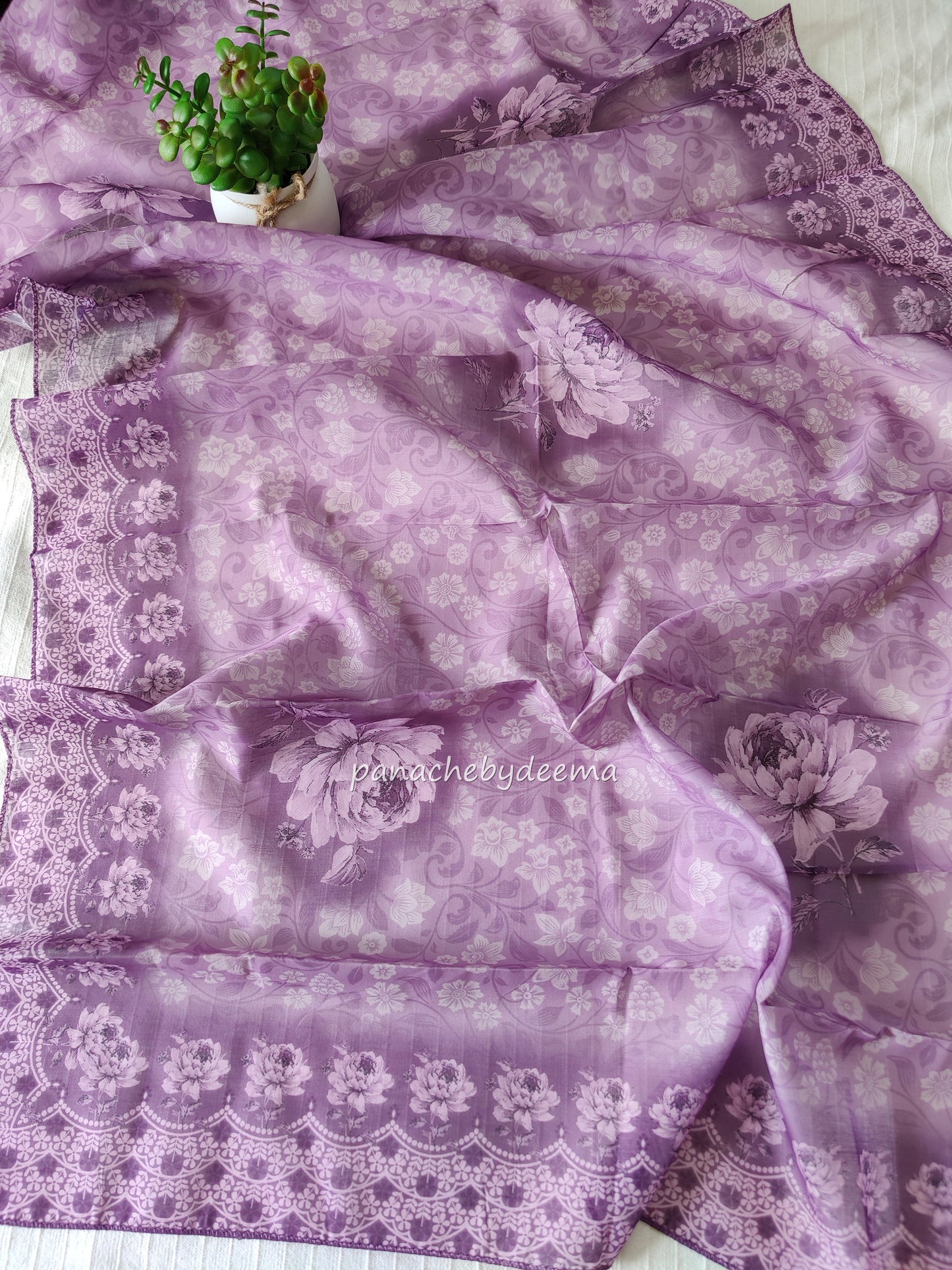 Eyelet fabric with embroidery and lace edges unstitched salwar set | Lavender | H6
