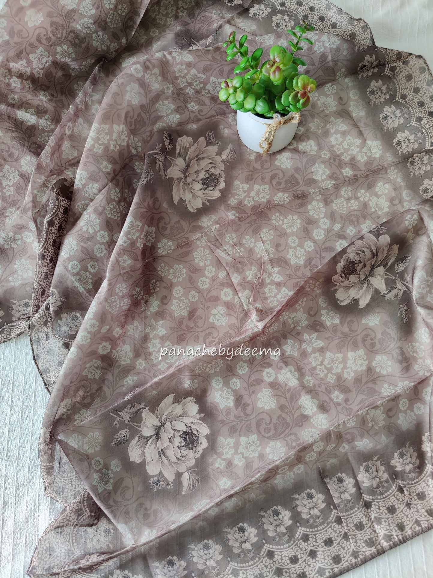 Eyelet fabric with embroidery and lace edges unstitched salwar set | Brown | H8