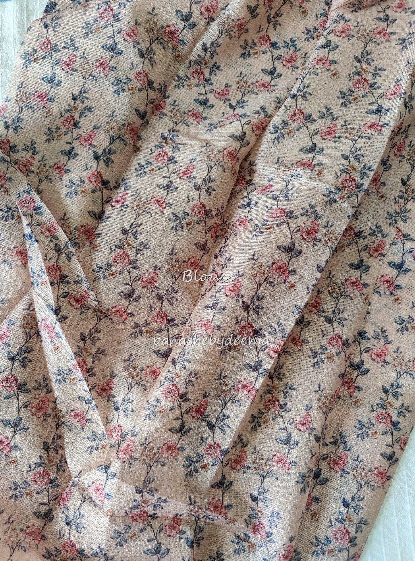 Semi net kota silk digital print saree with golden borders | Beige |K4