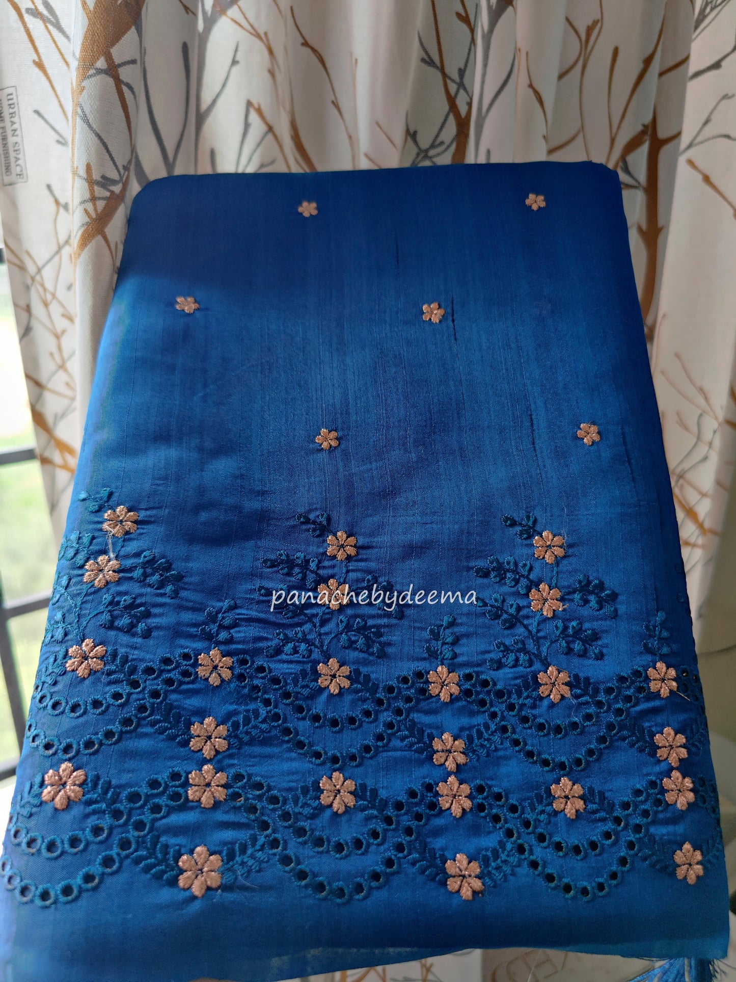 Matka silk designer saree with cut work borders and embroidery | Teal blue | MT18