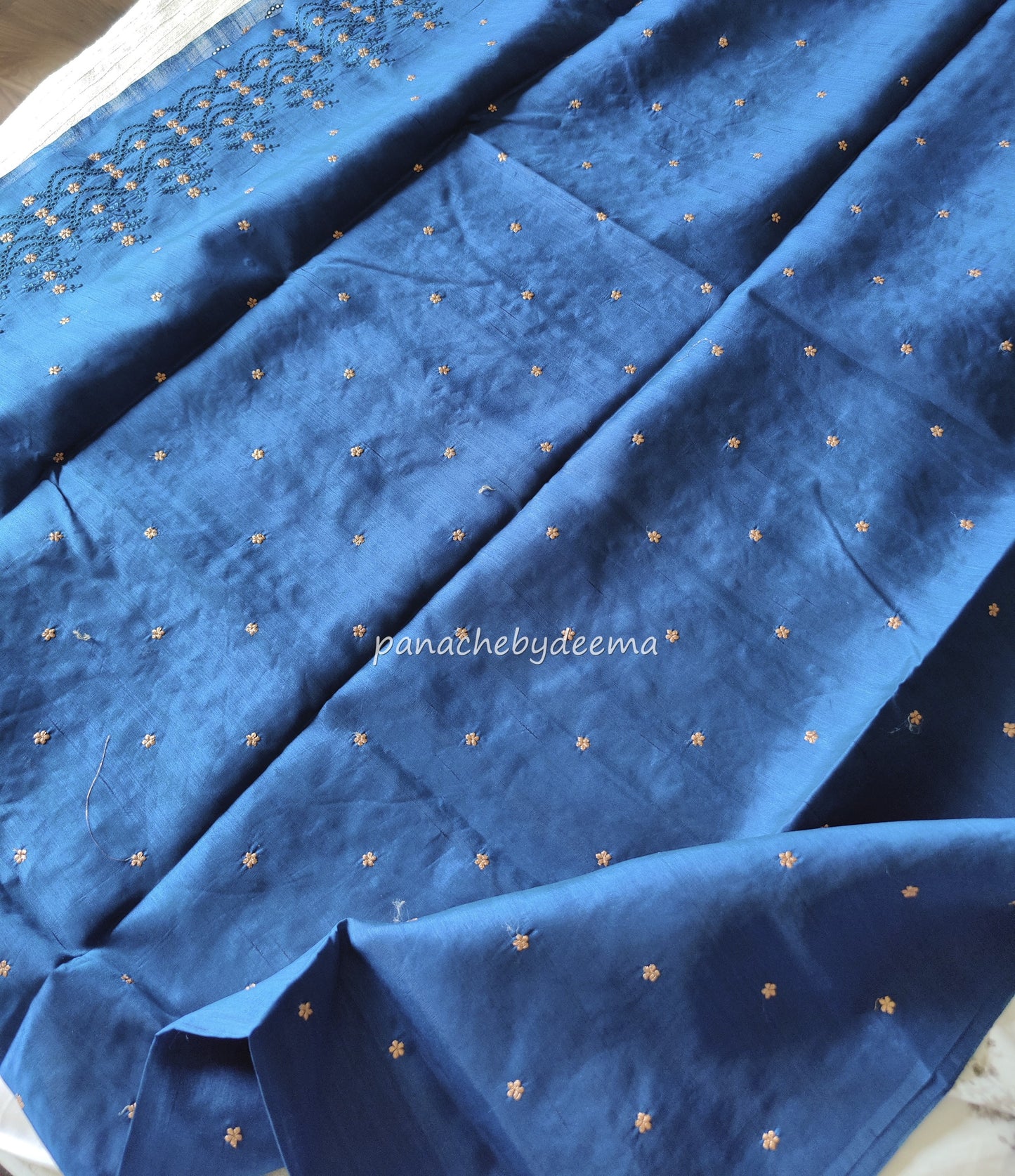 Matka silk designer saree with cut work borders and embroidery | Teal blue | MT18