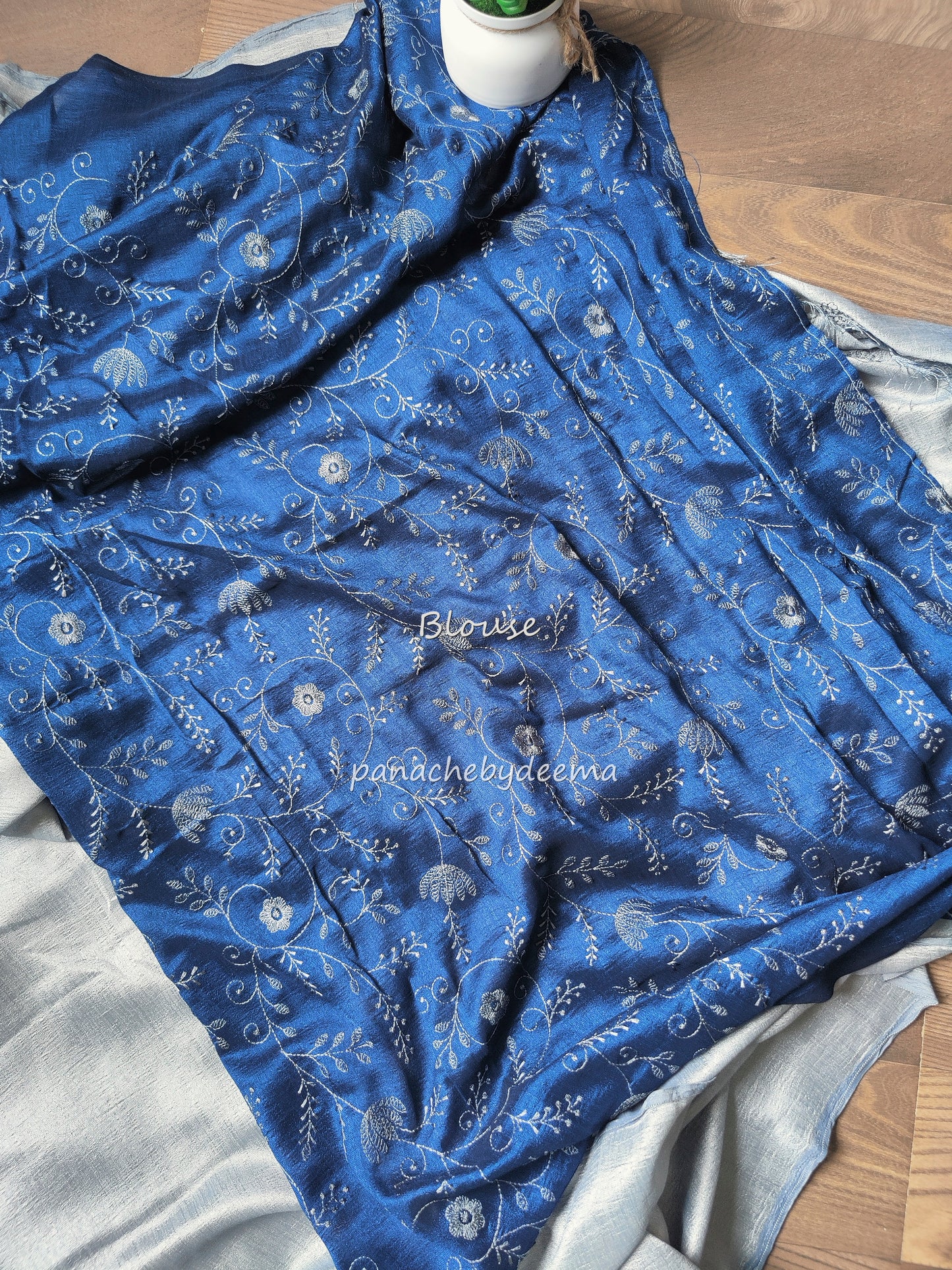 Beautiful flowy party wear saree with thread embroidery, comes with contrast blouse| Light slate blue | DS102