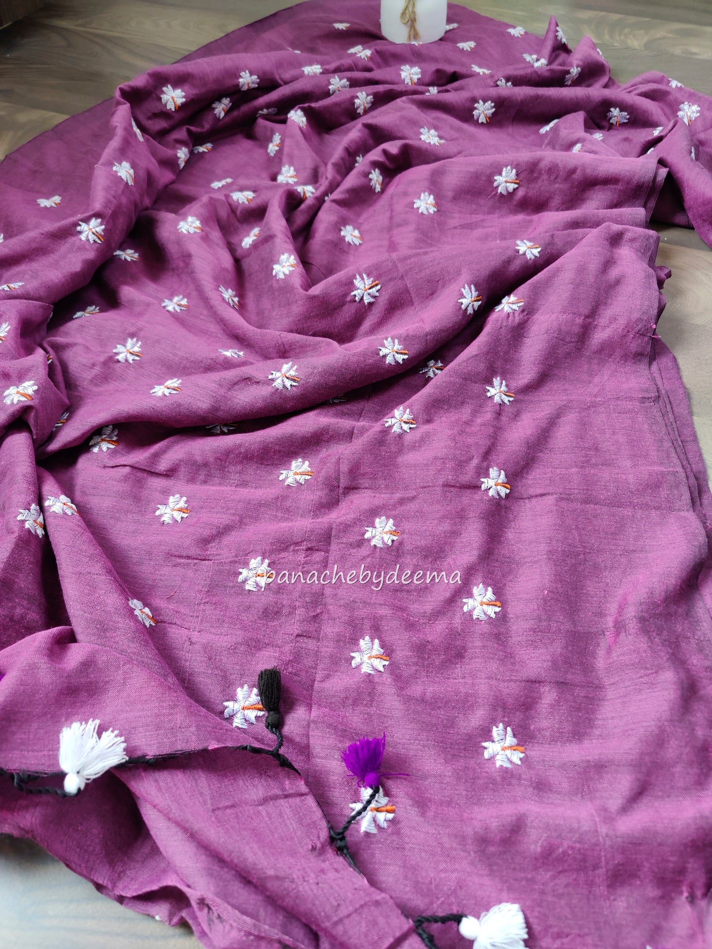 Mul cotton saree with flower embroidery | Light purple | K4