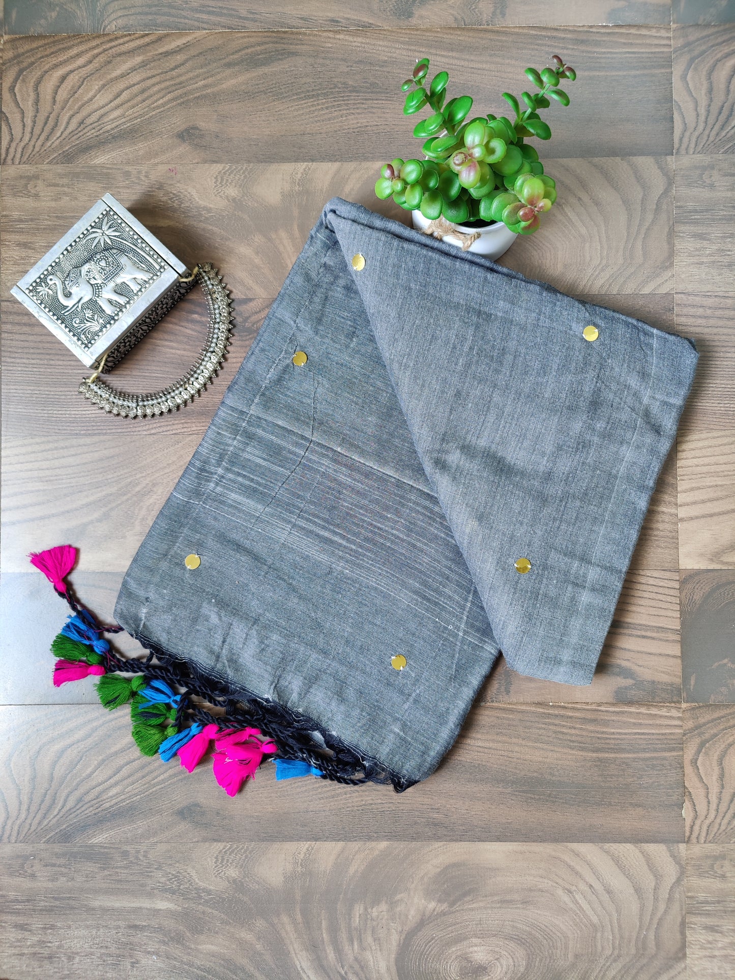 Mul cotton saree with sequins on body | Ash | K5
