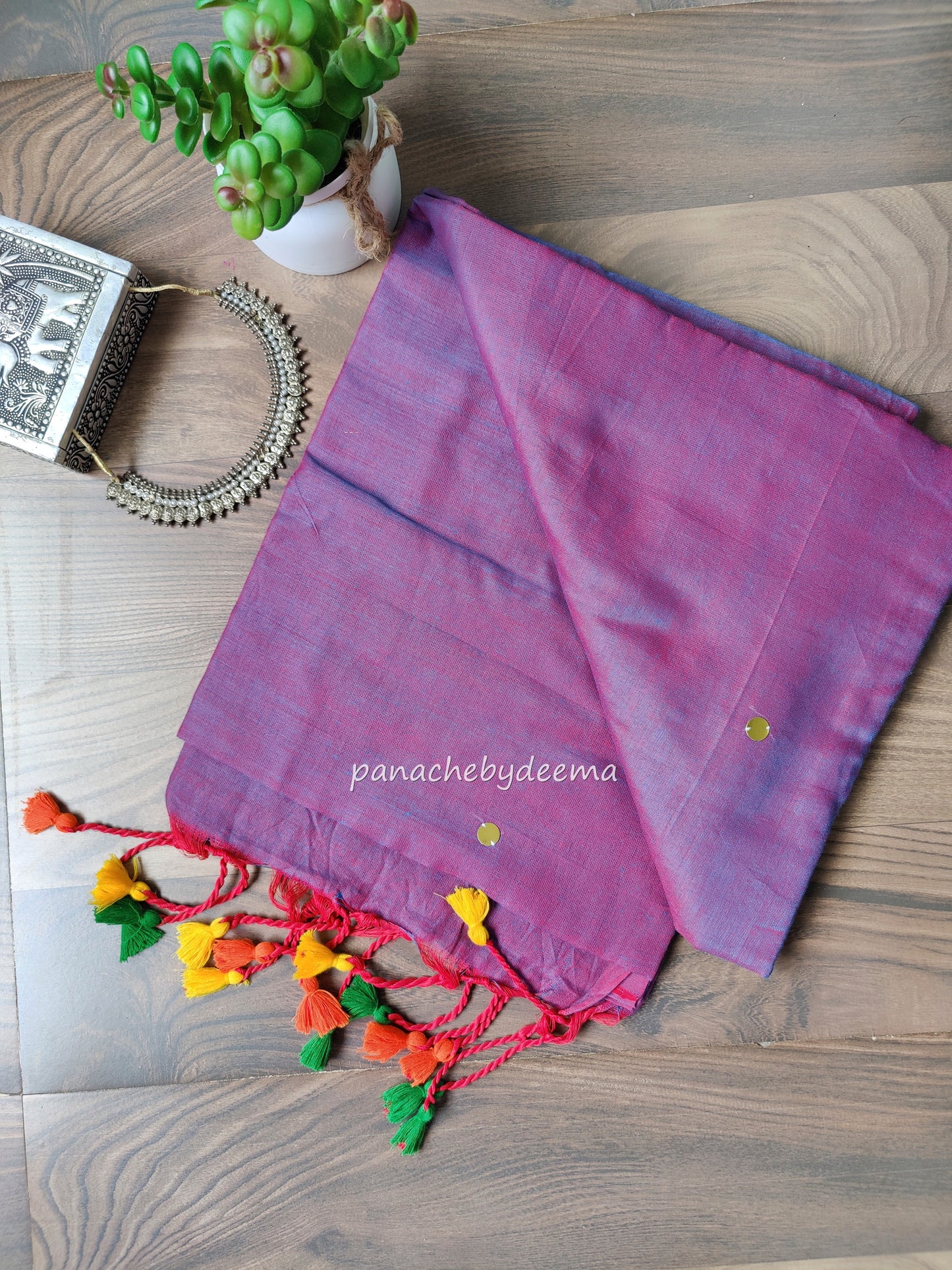 Mul cotton saree with sequins on body | Violet | K6
