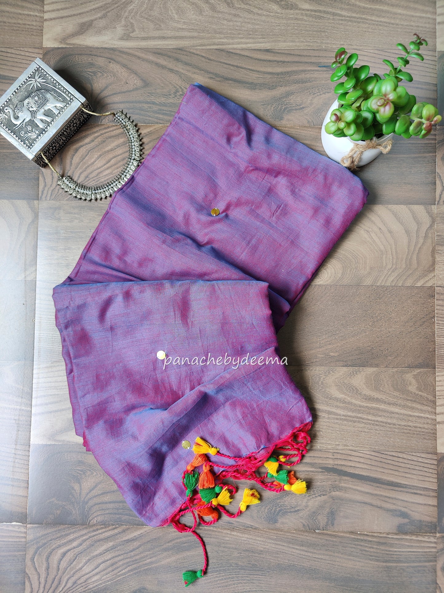 Mul cotton saree with sequins on body | Violet | K6