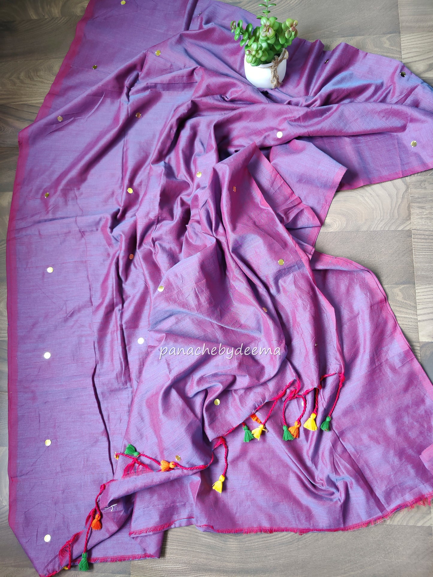 Mul cotton saree with sequins on body | Violet | K6
