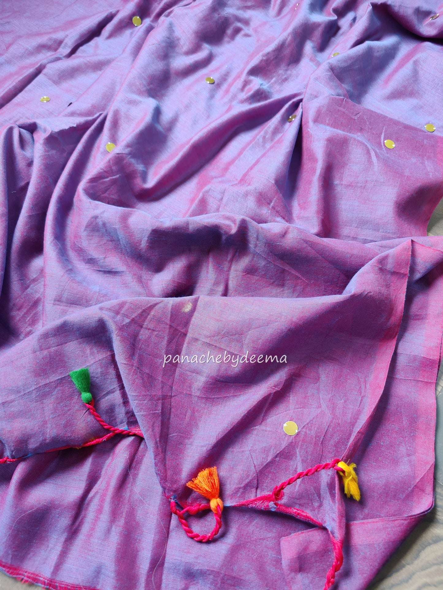 Mul cotton saree with sequins on body | Violet | K6