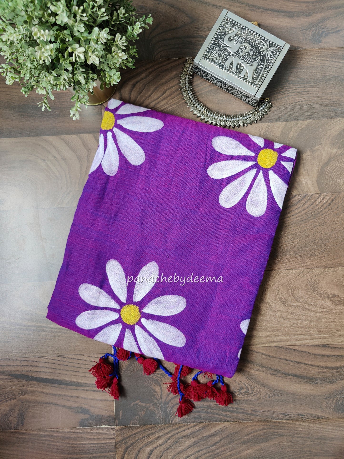 Pure Mul cotton saree handpainted flowers | Violet| K8