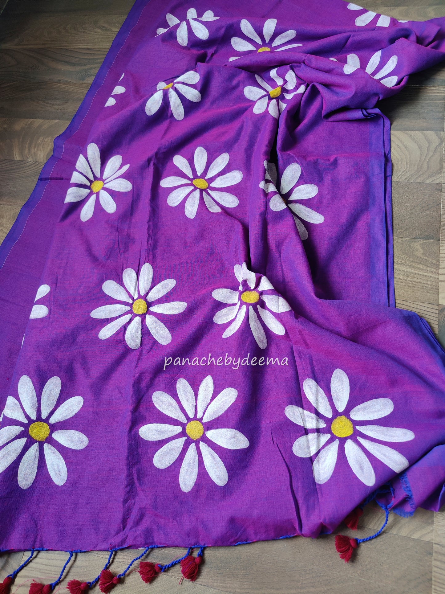 Pure Mul cotton saree handpainted flowers | Violet| K8
