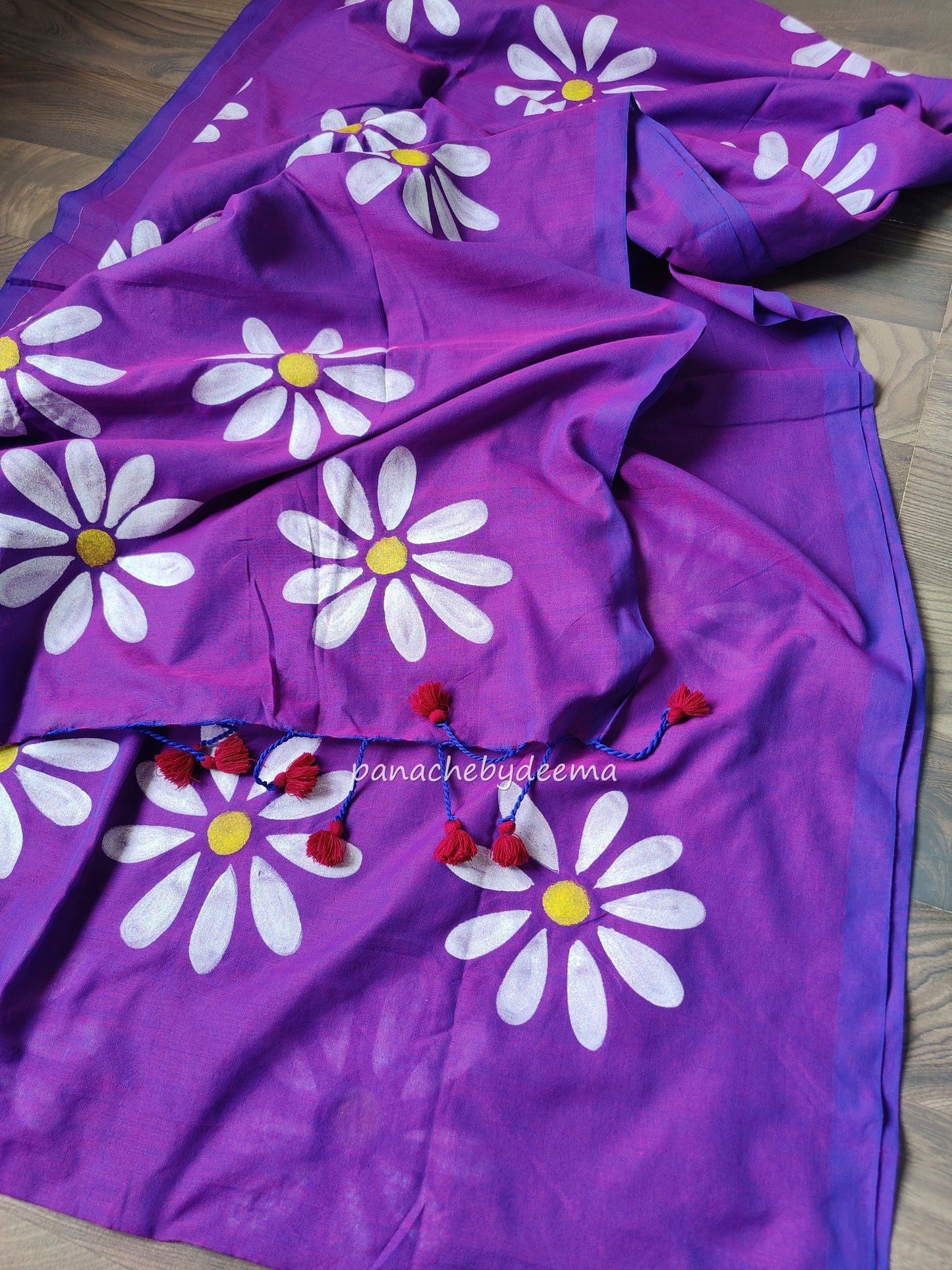 Pure Mul cotton saree handpainted flowers | Violet| K8