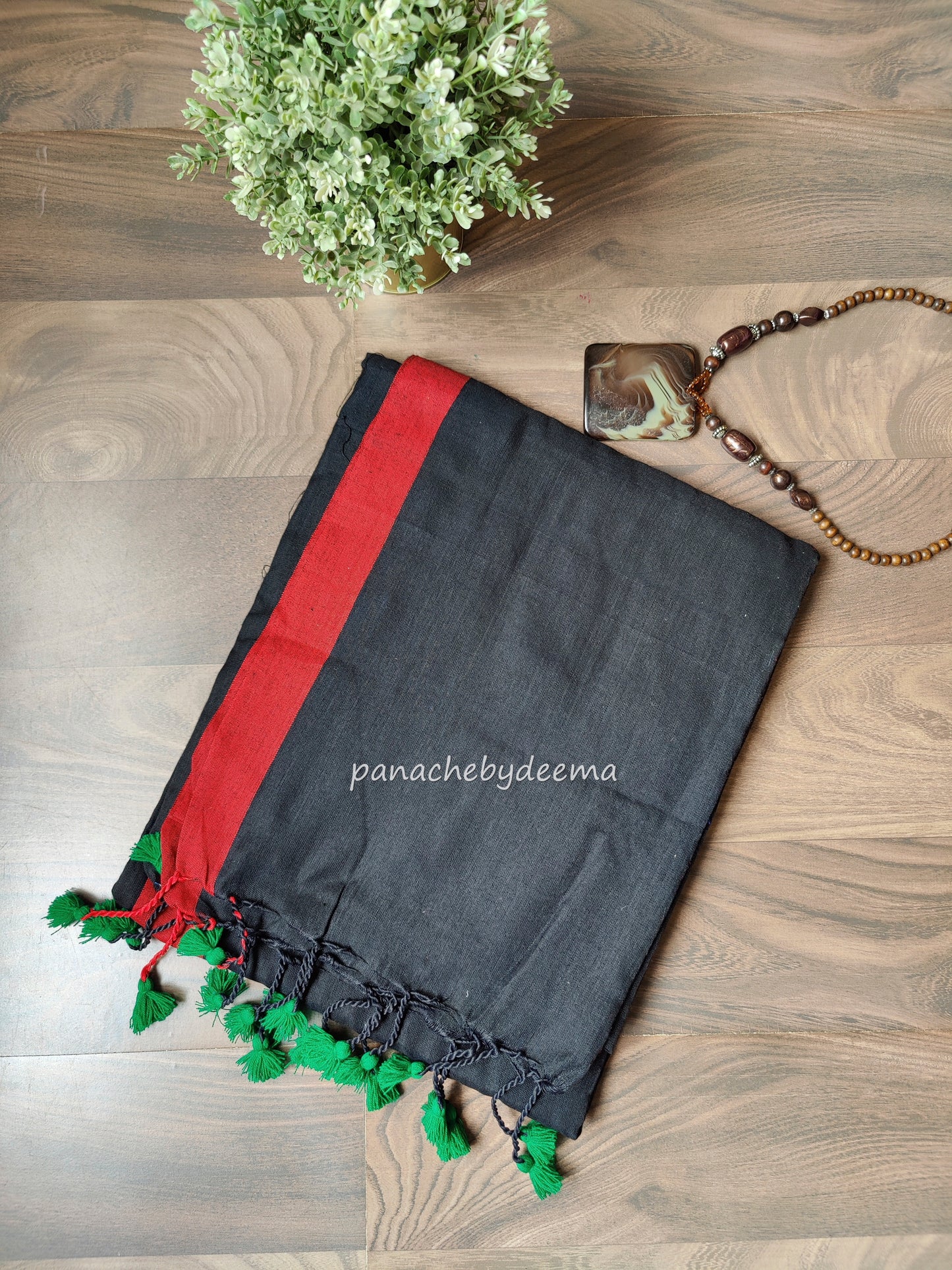 Mul cotton plain saree with borders |Black with red border| PK1