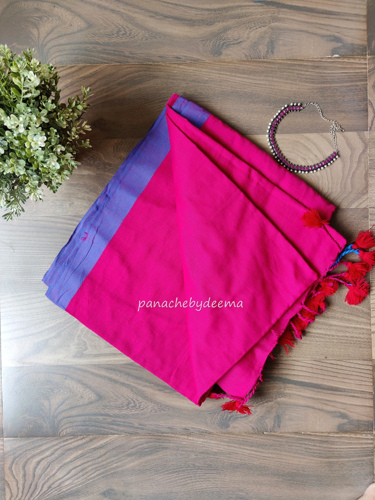 Mul cotton plain saree with borders |Pink with light violet border| PK2