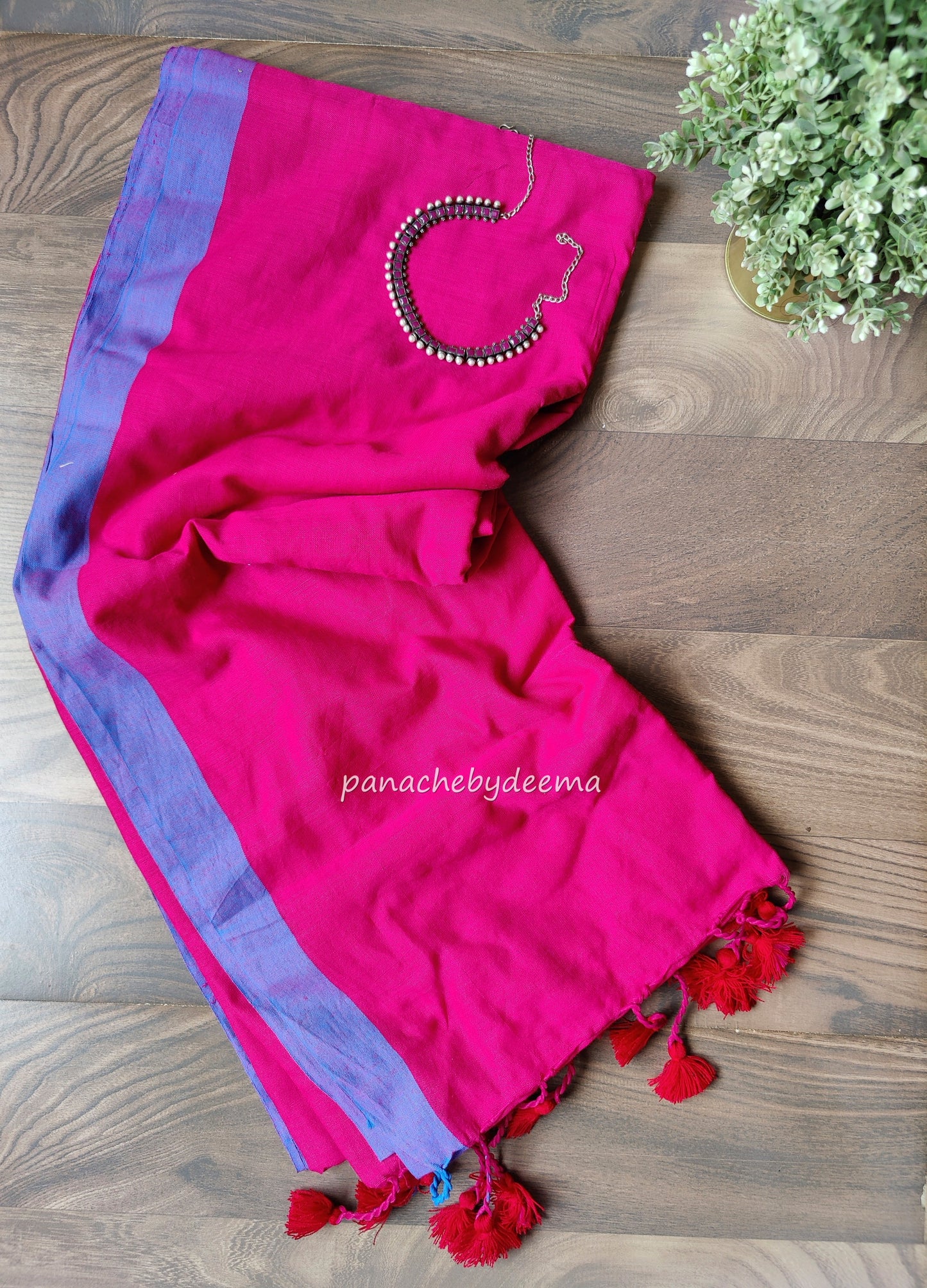 Mul cotton plain saree with borders |Pink with light violet border| PK2