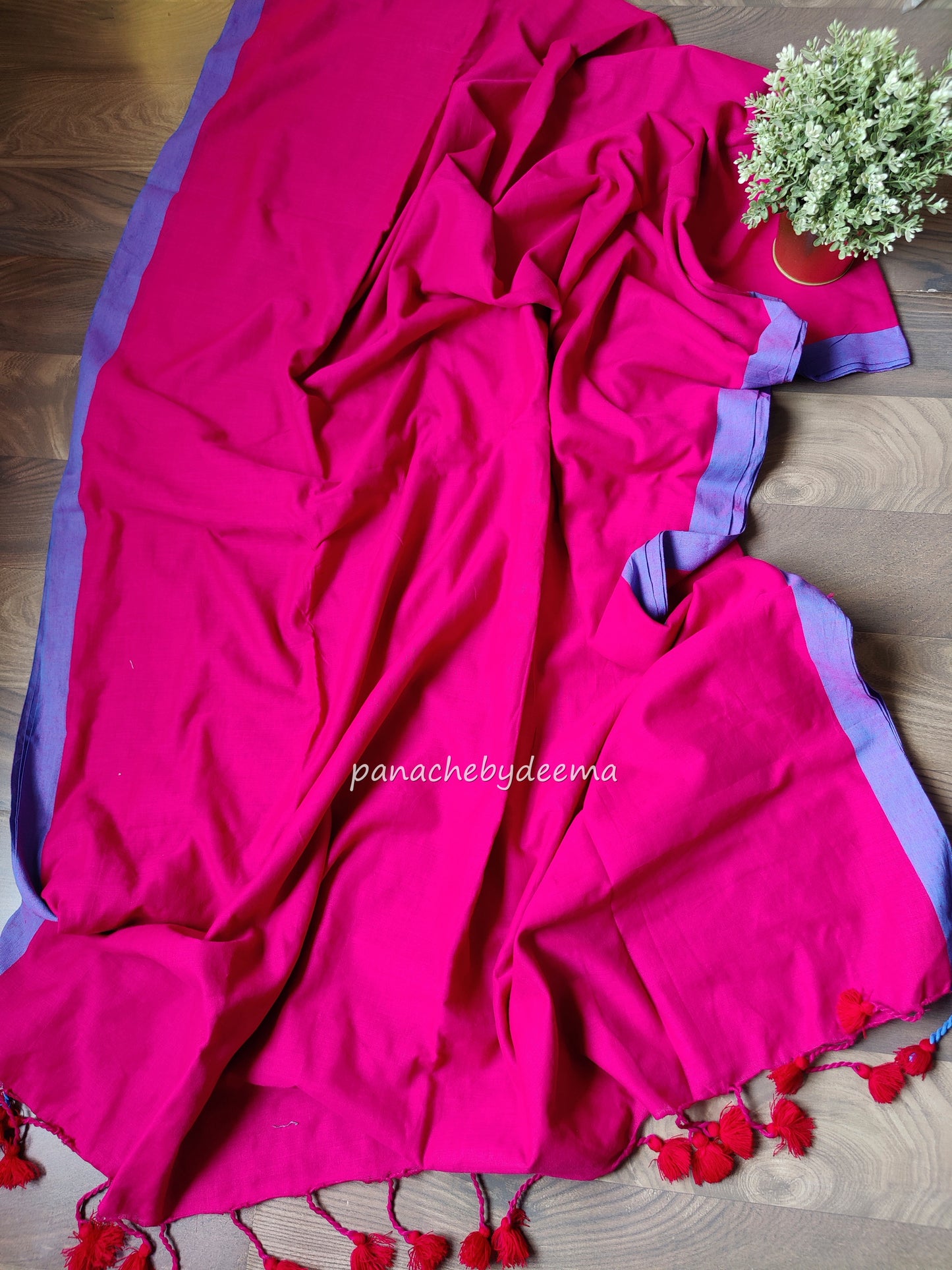 Mul cotton plain saree with borders |Pink with light violet border| PK2