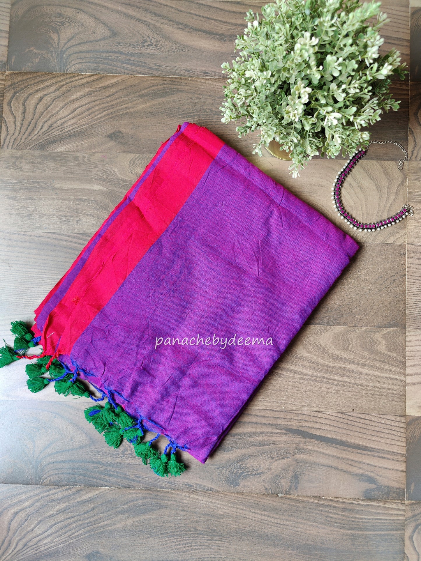 Mul cotton plain saree with borders |Violet with pink border| PK3