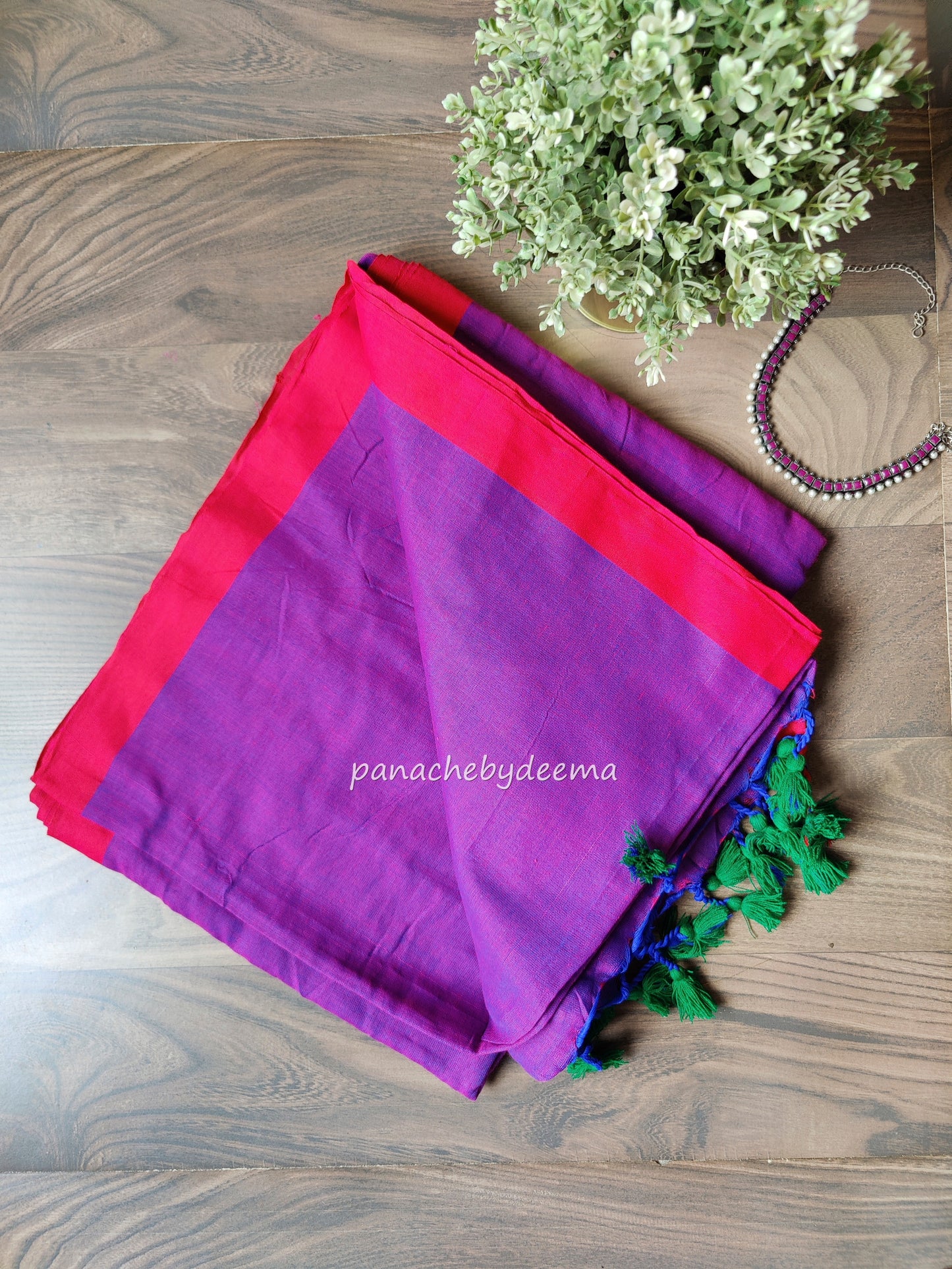 Mul cotton plain saree with borders |Violet with pink border| PK3