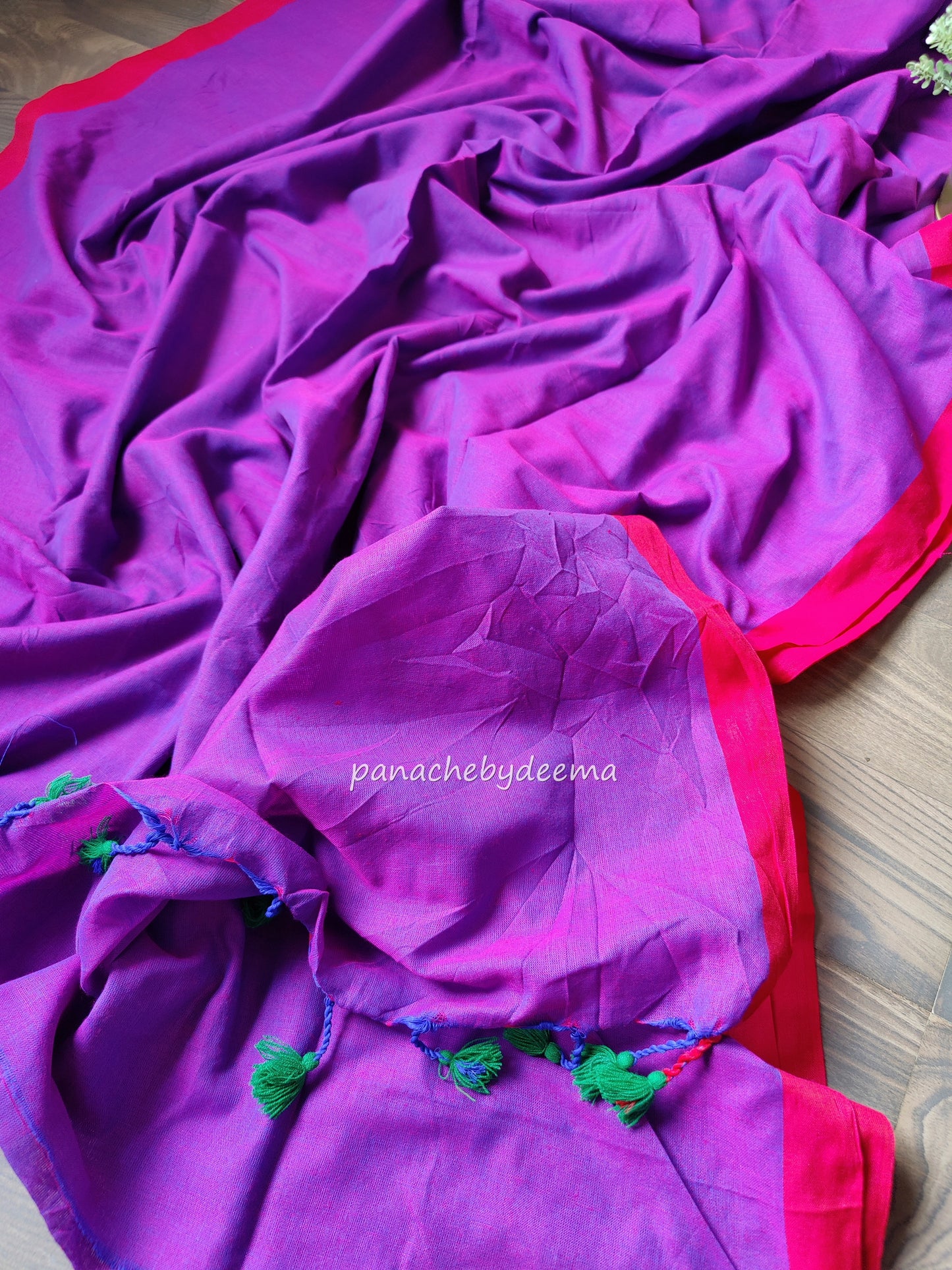 Mul cotton plain saree with borders |Violet with pink border| PK3