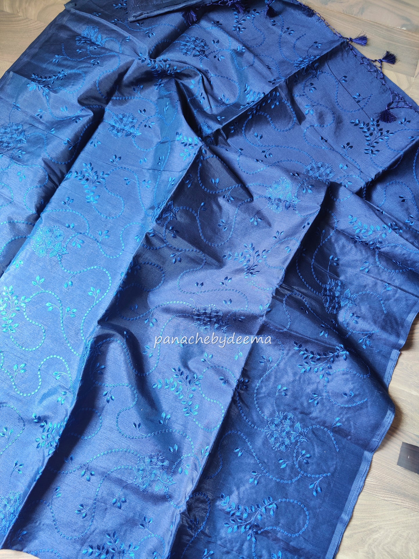 Semi matka silk saree with embroidery | Blue | A5