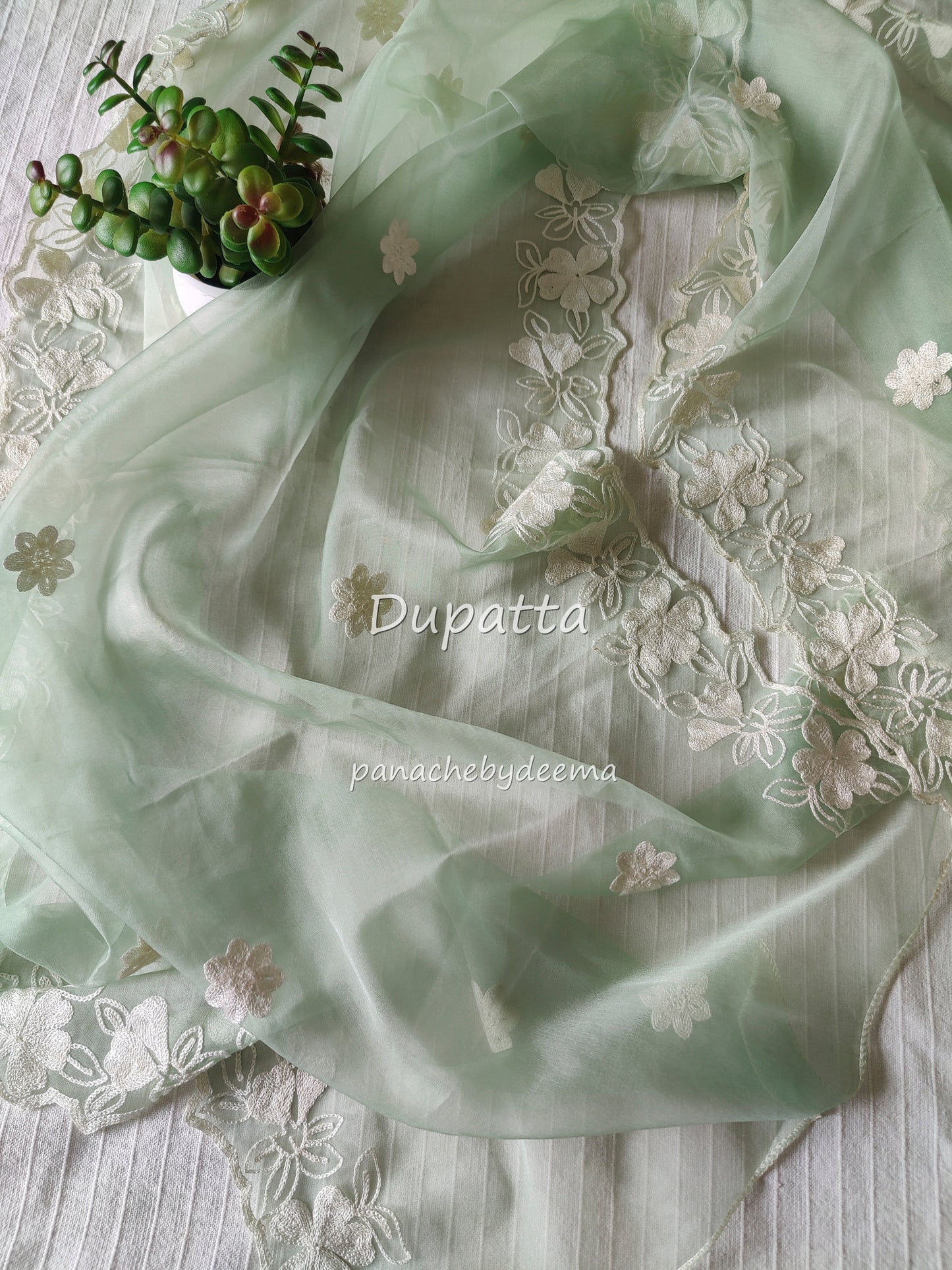 Pastel green unstitched salwar set with embroidery |Pastel green| PC2