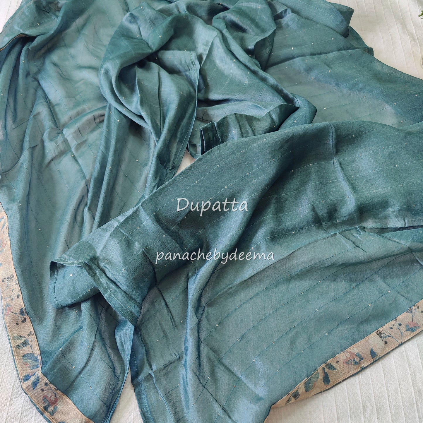 Digital print unstitched salwar set with embroidery |Cream with teal blue| AL1
