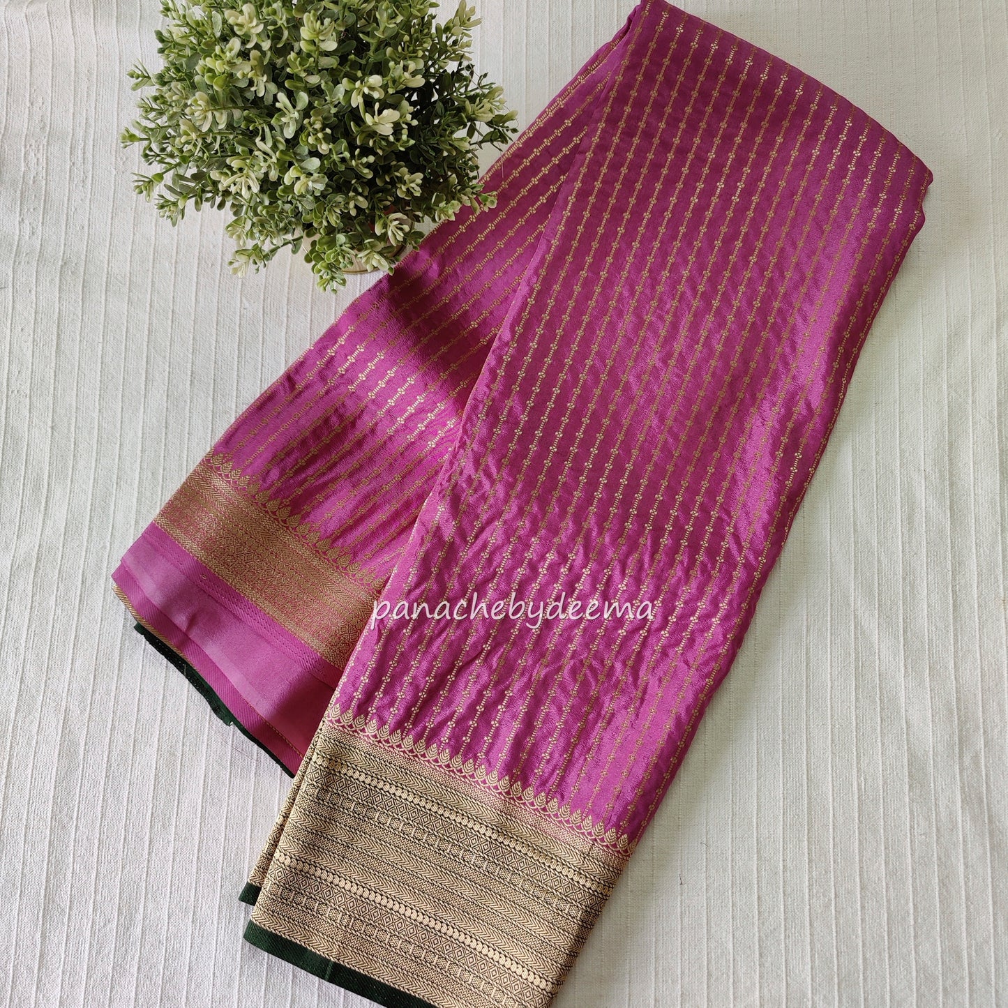 Semi banarasi georgette silk saree with contrast border |pink with green border | KD2