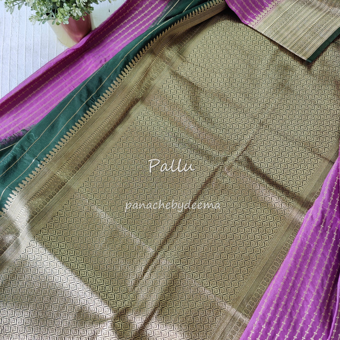 Semi banarasi georgette silk saree with contrast border |pink with green border | KD2