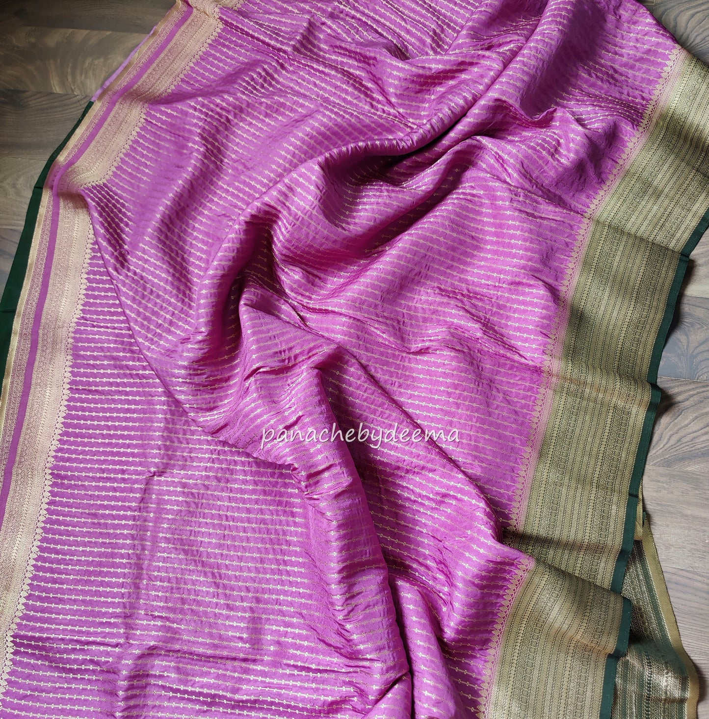 Semi banarasi georgette silk saree with contrast border |pink with green border | KD2