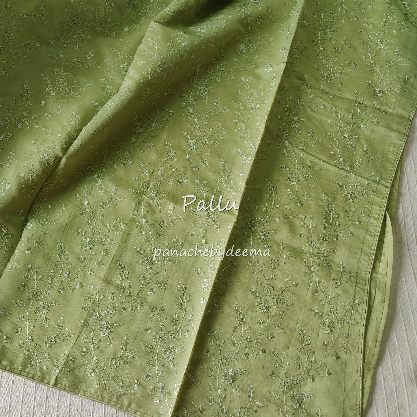 Pastel semi raw silk saree with embroidery|Pastel green | PSTL5