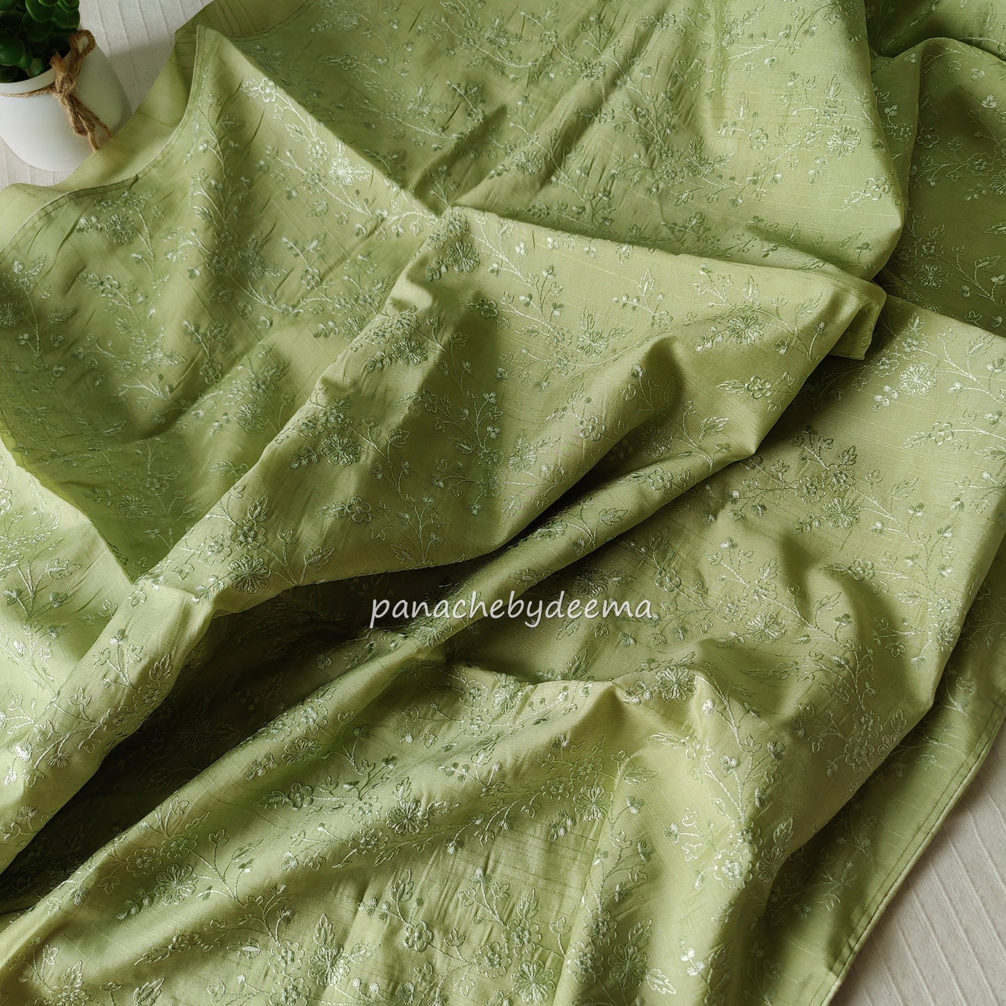 Pastel semi raw silk saree with embroidery|Pastel green | PSTL5