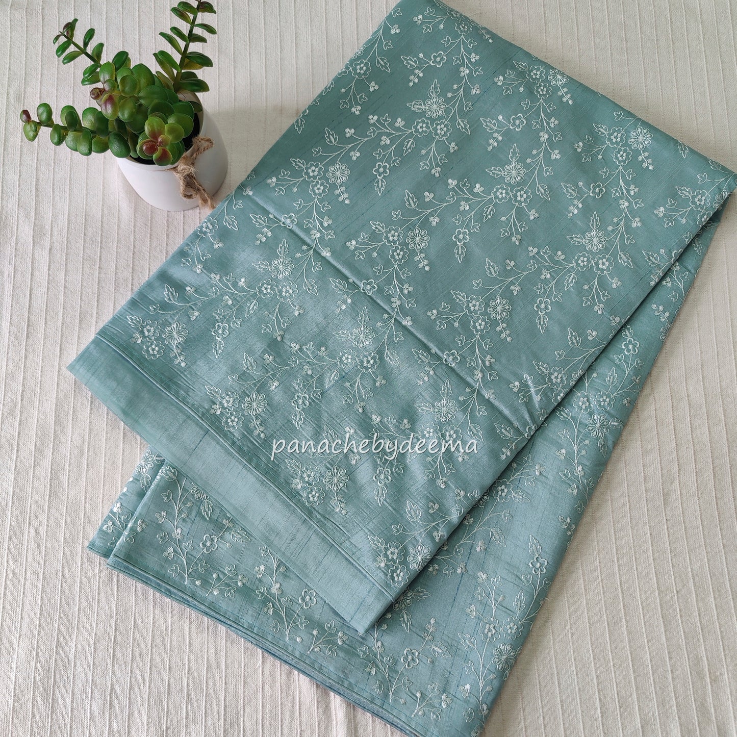 Pastel semi raw silk saree with embroidery| light sea blue | PSTL7