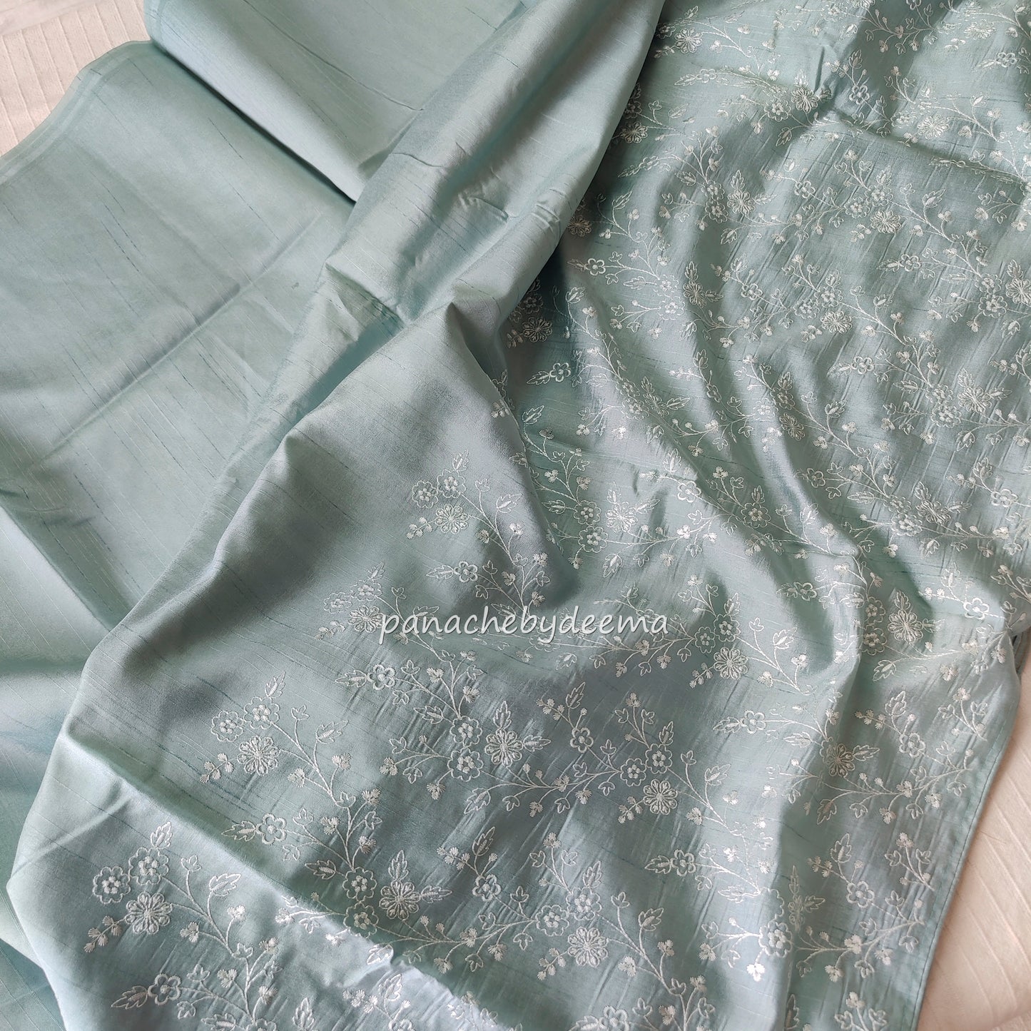 Pastel semi raw silk saree with embroidery| light sea blue | PSTL7