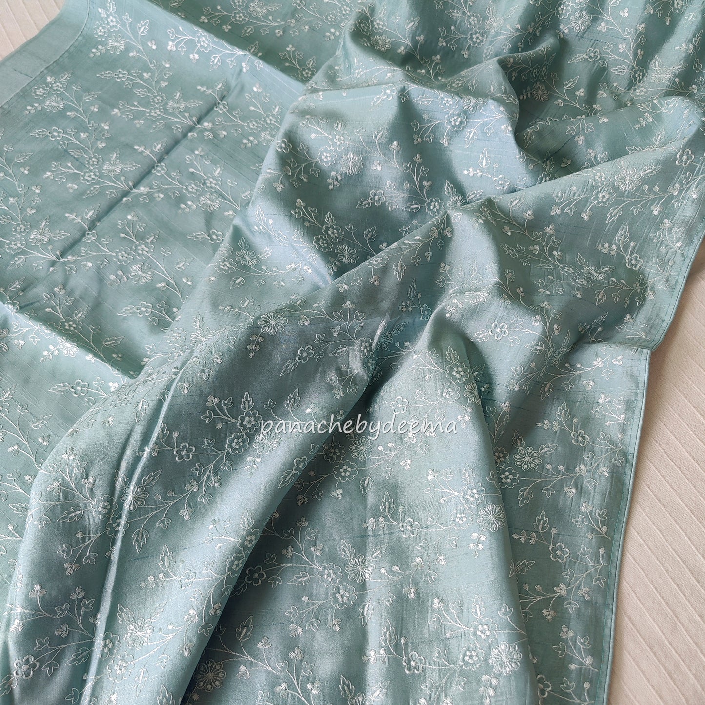 Pastel semi raw silk saree with embroidery| light sea blue | PSTL7