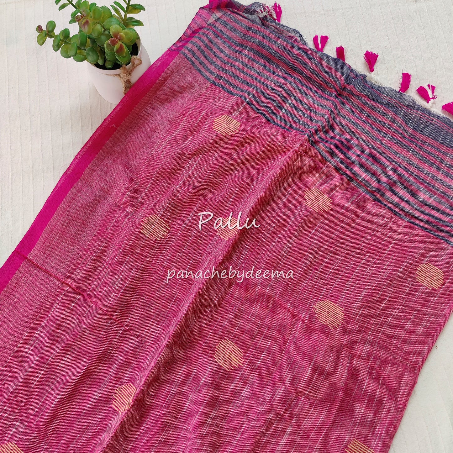 Soft linen saree with contrast border |grey with pink border |LK2