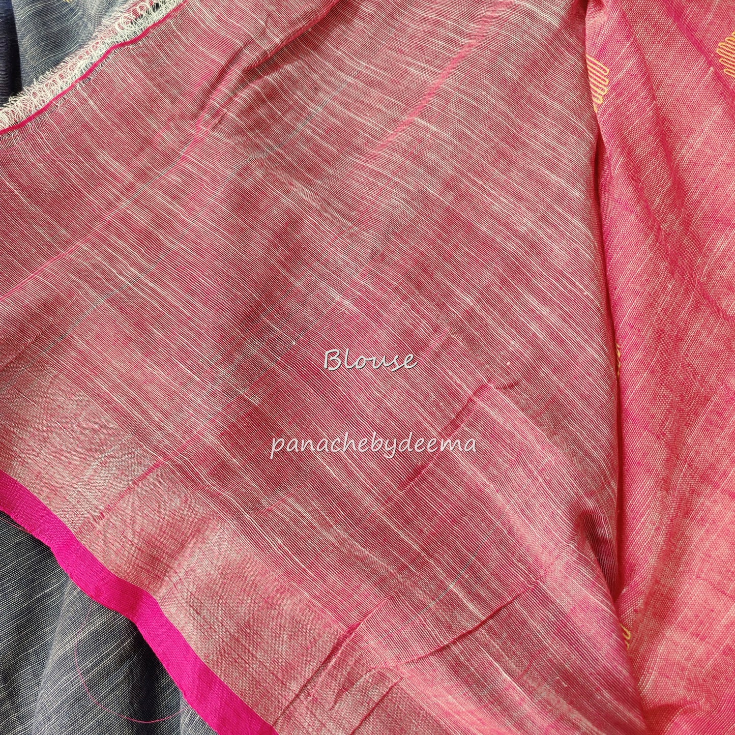 Soft linen saree with contrast border |grey with pink border |LK2