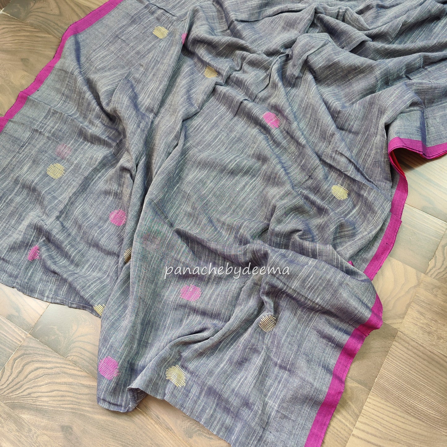 Soft linen saree with contrast border |grey with pink border |LK2