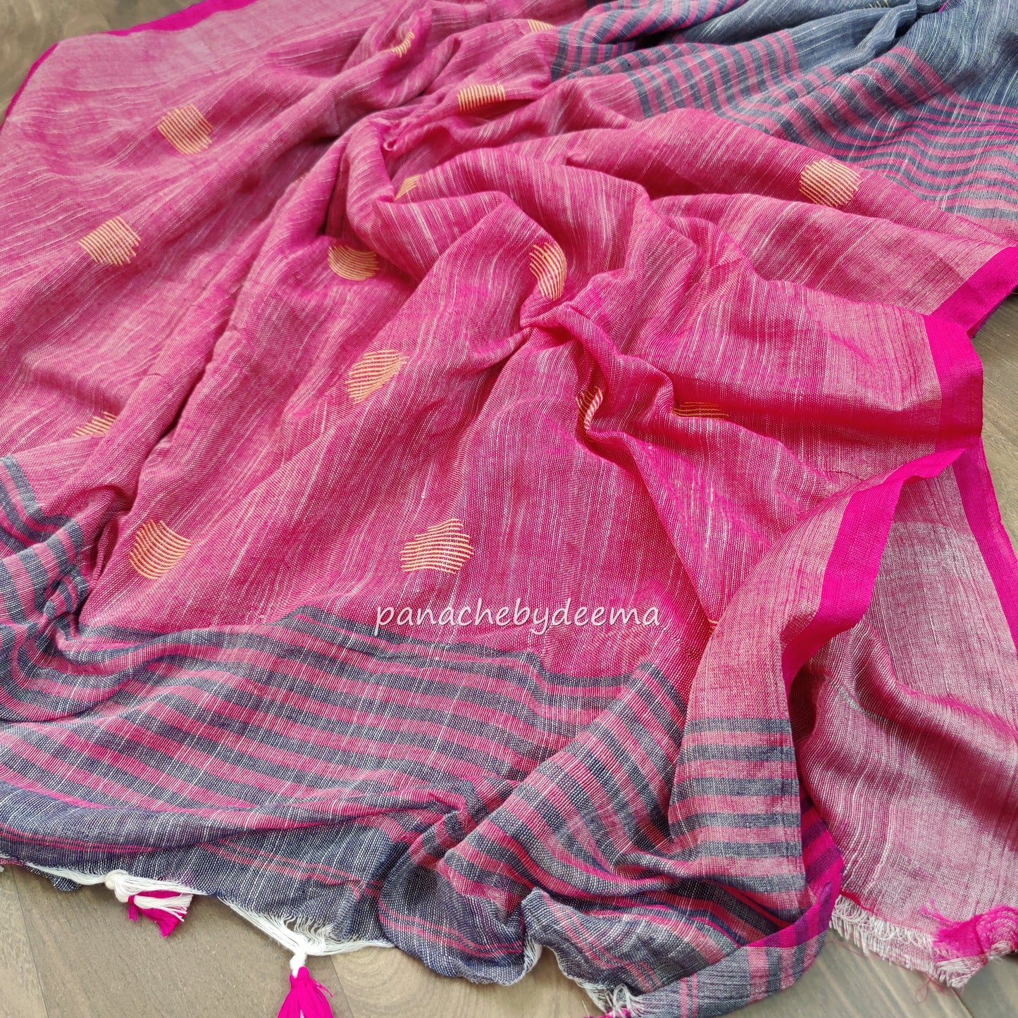 Soft linen saree with contrast border |grey with pink border |LK2