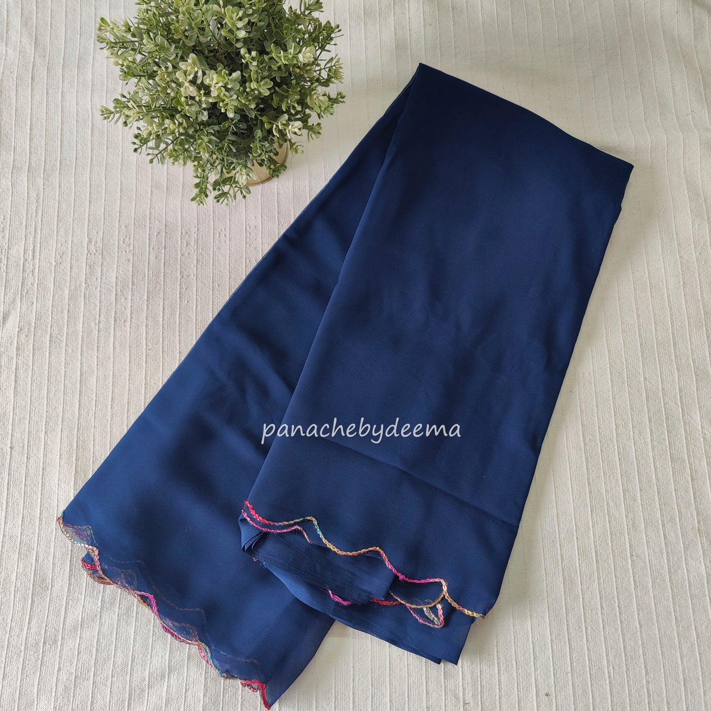 Beautiful georgette plain saree with scalloped borders, comes with heavy embroidery and sequins work blouse| Blue |S5