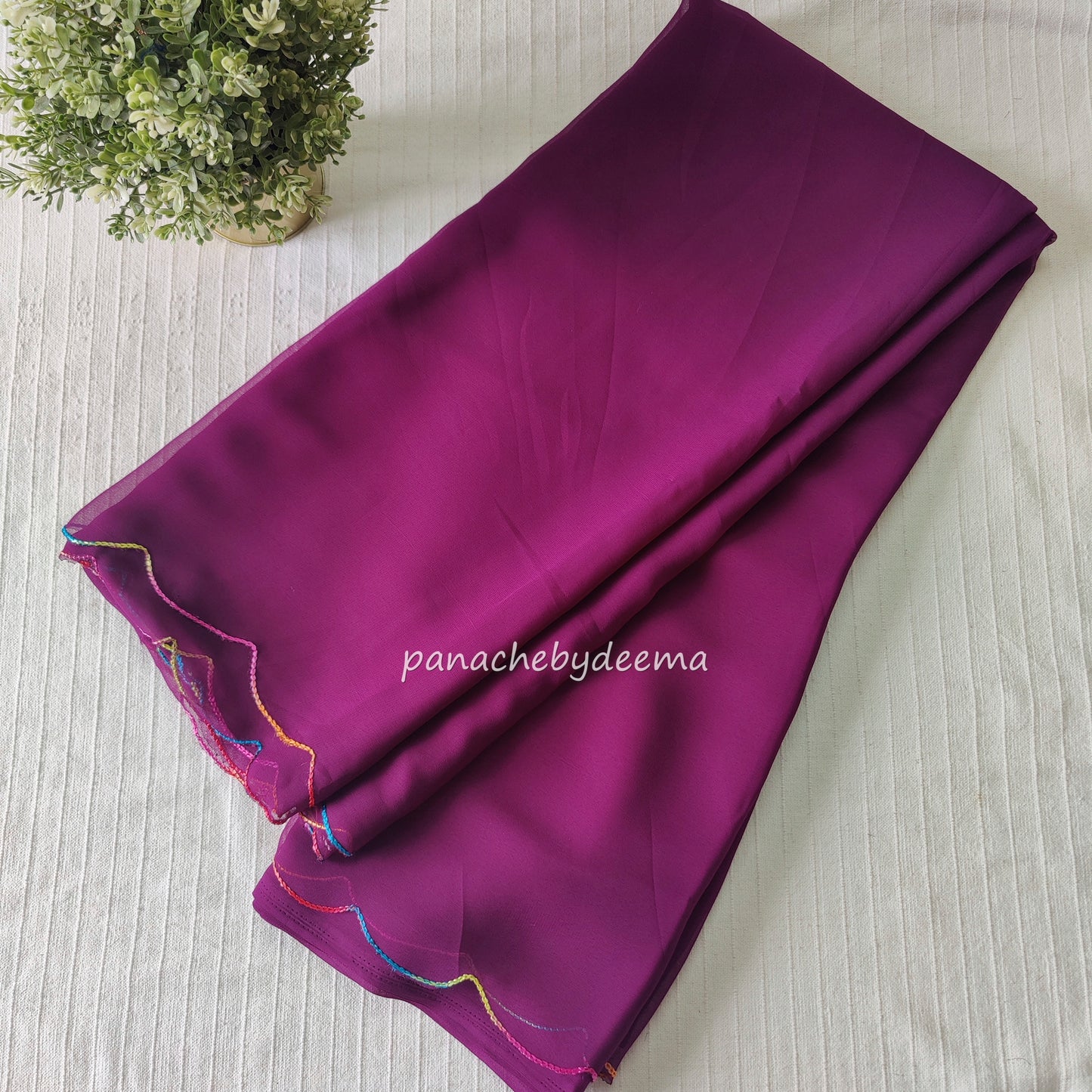 Beautiful georgette plain saree with scalloped borders, comes with heavy embroidery and sequins work blouse| Purple |S3