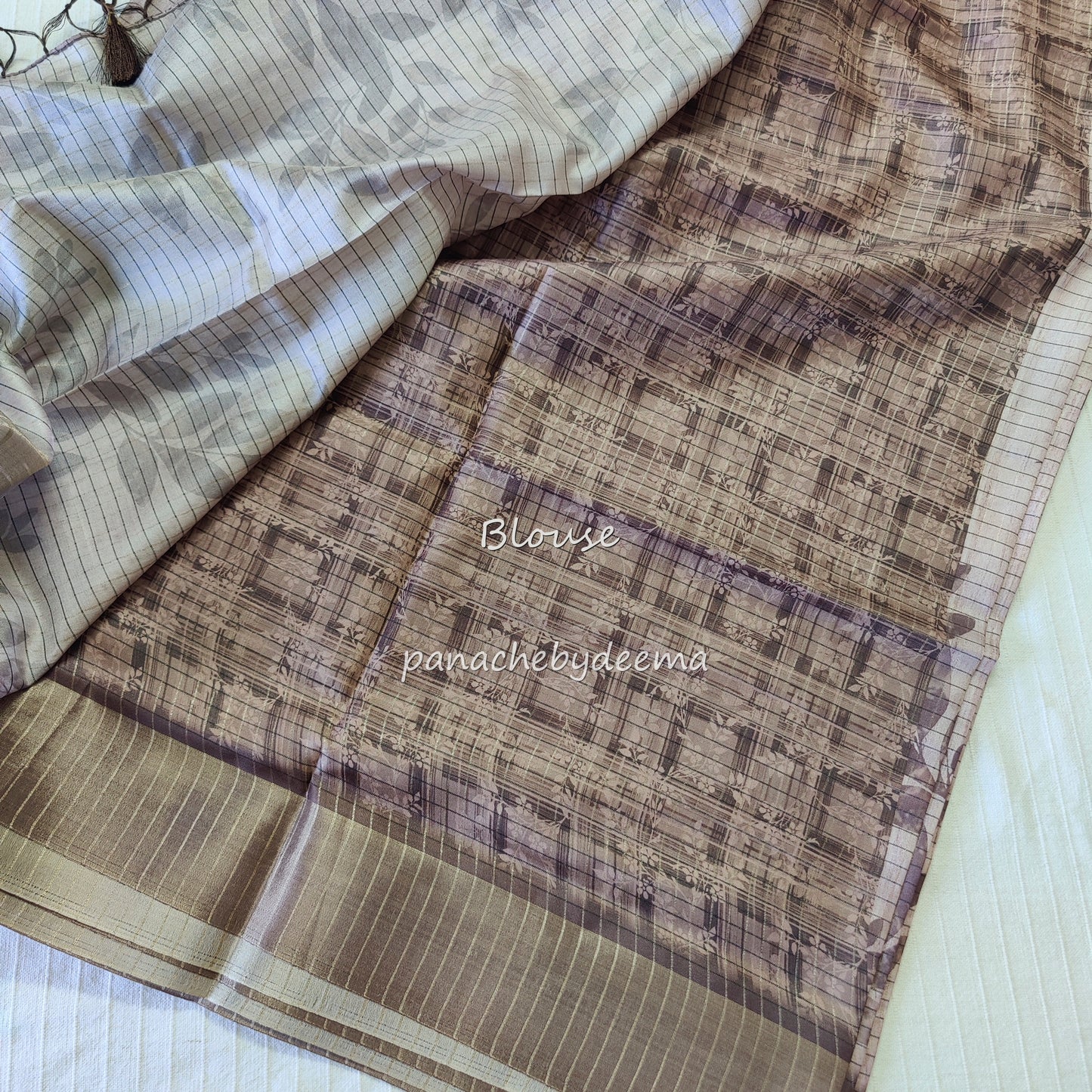 Semi silk saree with golden zari checks | Brown| HL4