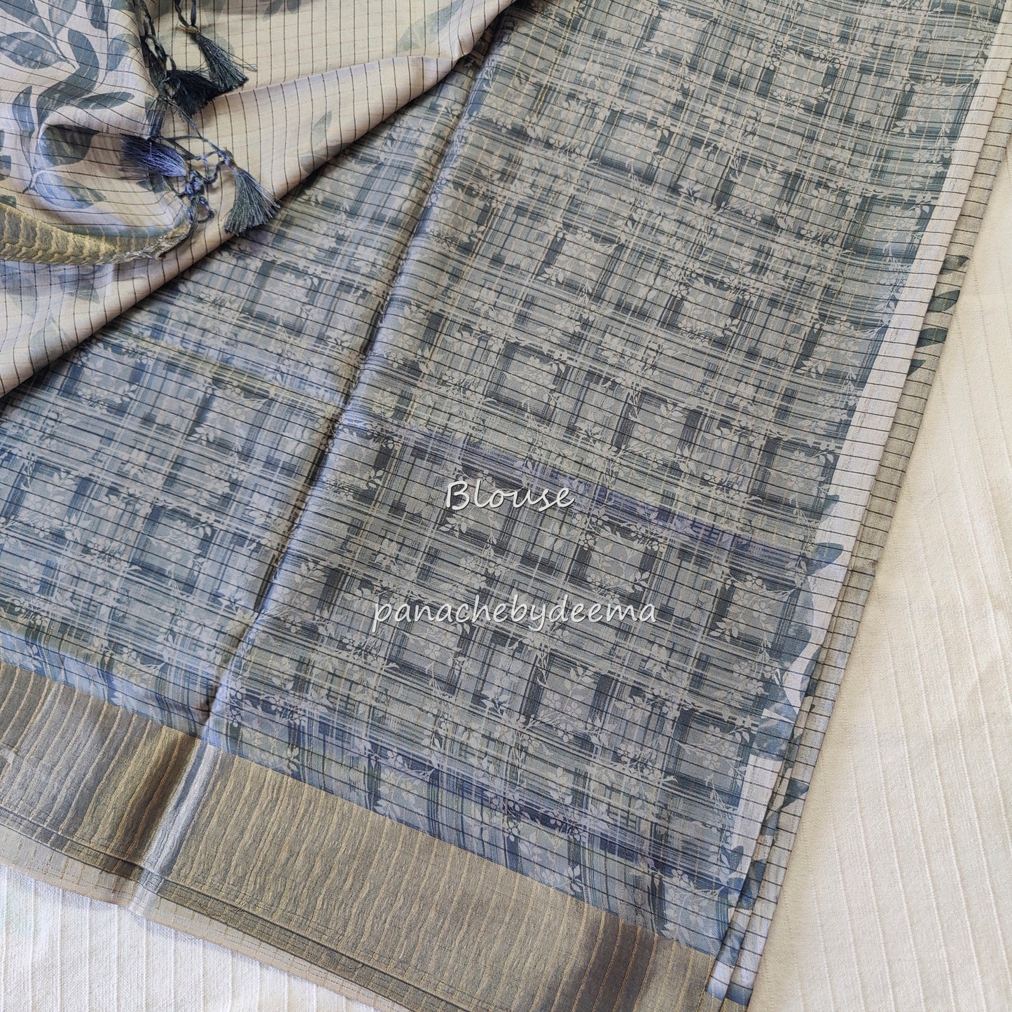 Semi silk saree with golden zari stripes | Blue| HL2